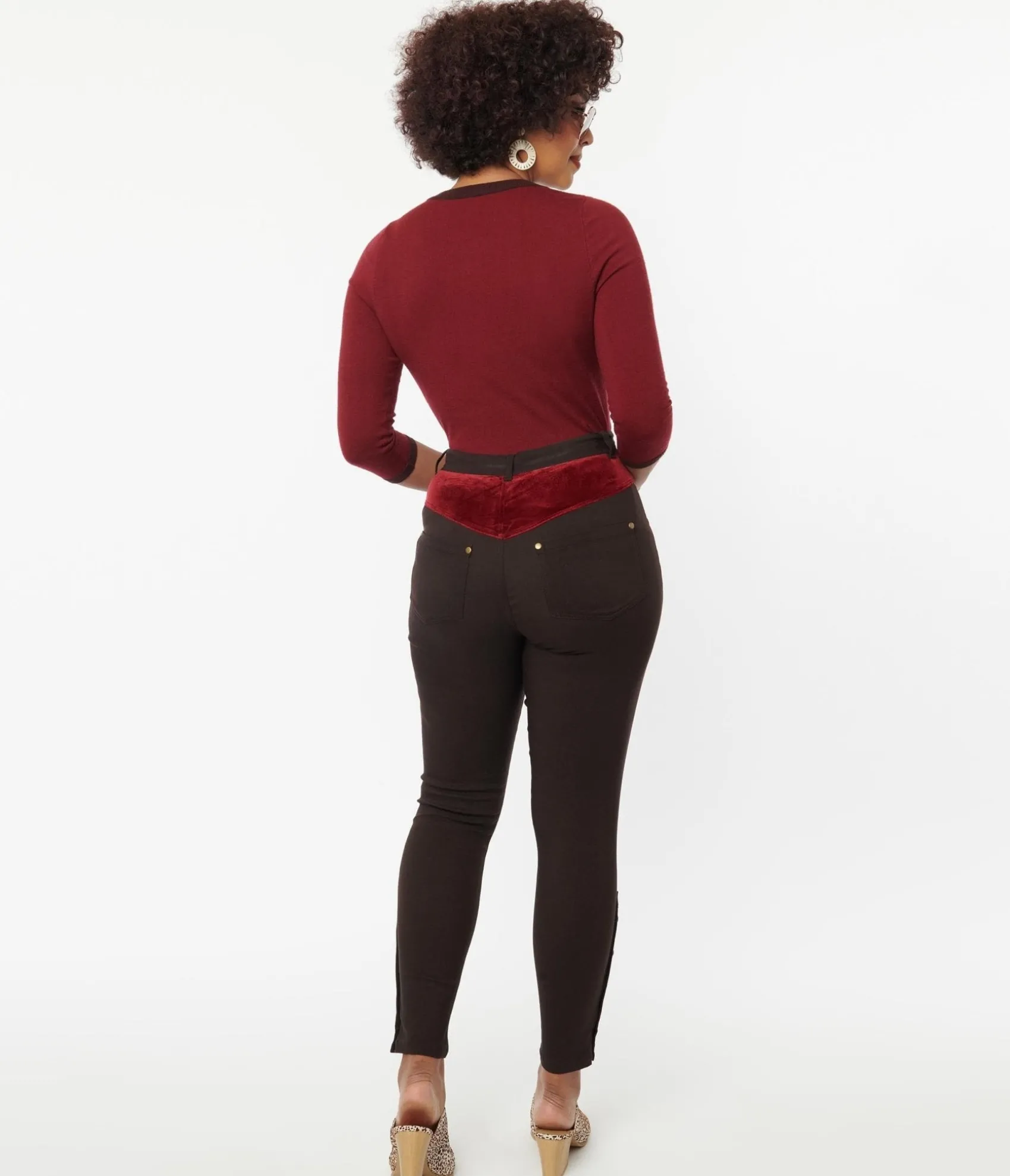 Unique Vintage Brown Denim & Red Yoke Skinny Jeans Shop