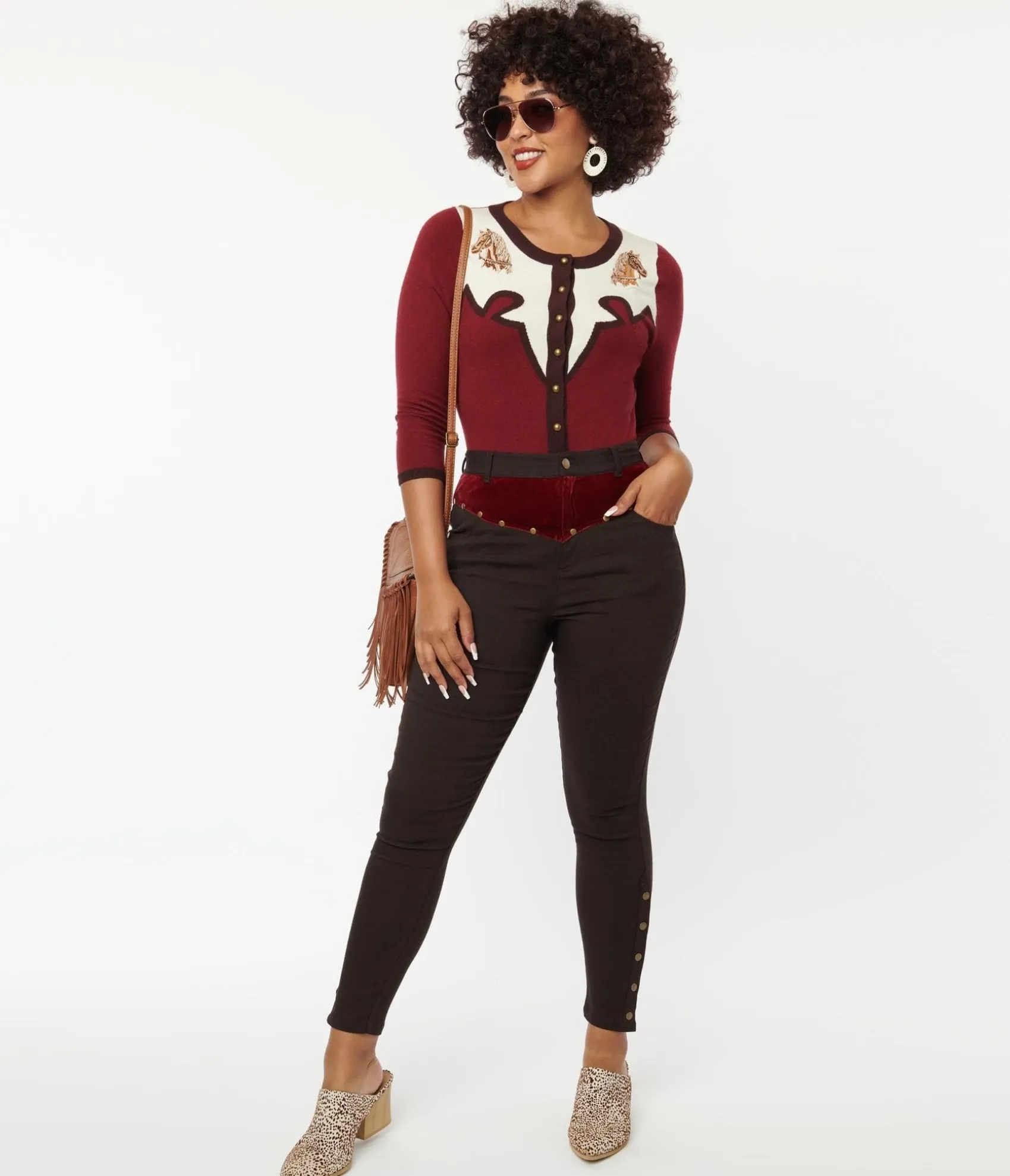Unique Vintage Brown Denim & Red Yoke Skinny Jeans Shop