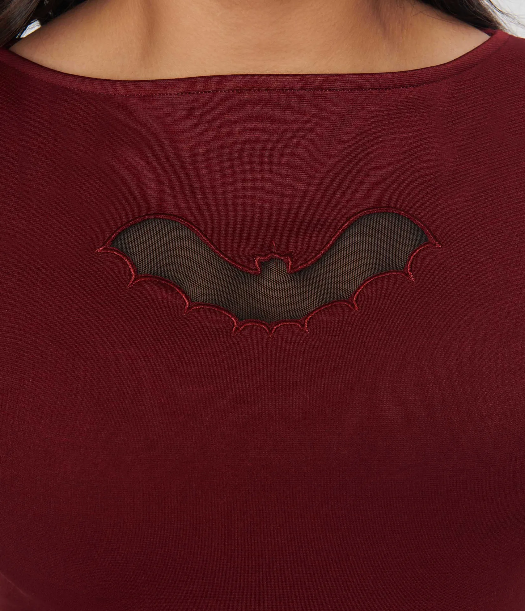 Unique Vintage Burgundy & Bat Cutout Gracie Top Flash Sale