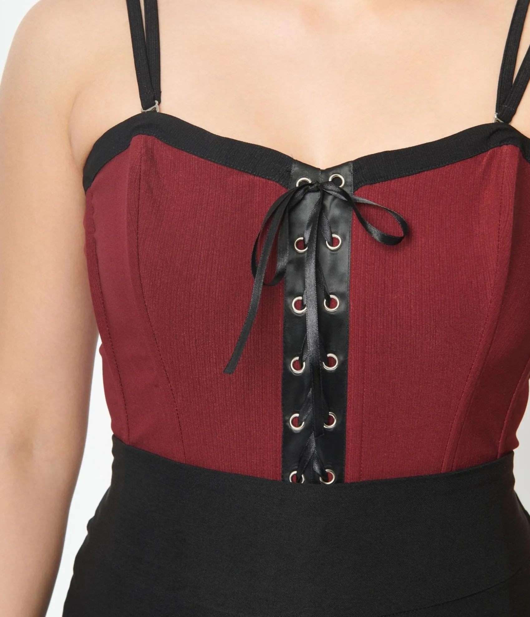Unique Vintage Burgundy & Black Corset Top Online