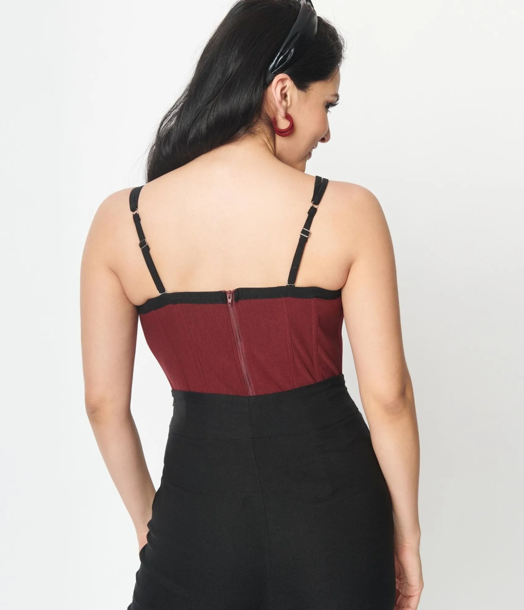Unique Vintage Burgundy & Black Corset Top Online