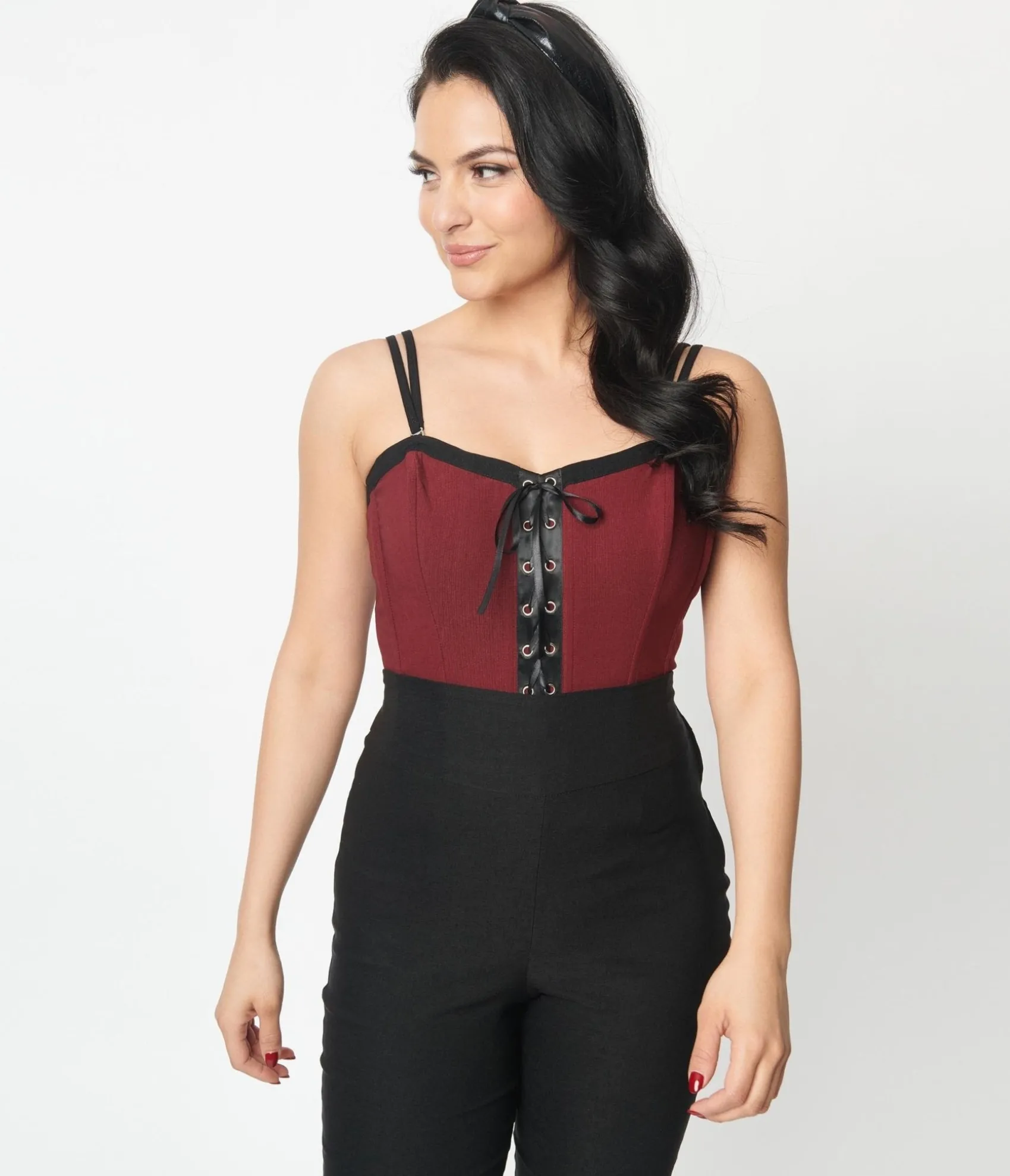 Unique Vintage Burgundy & Black Corset Top Online