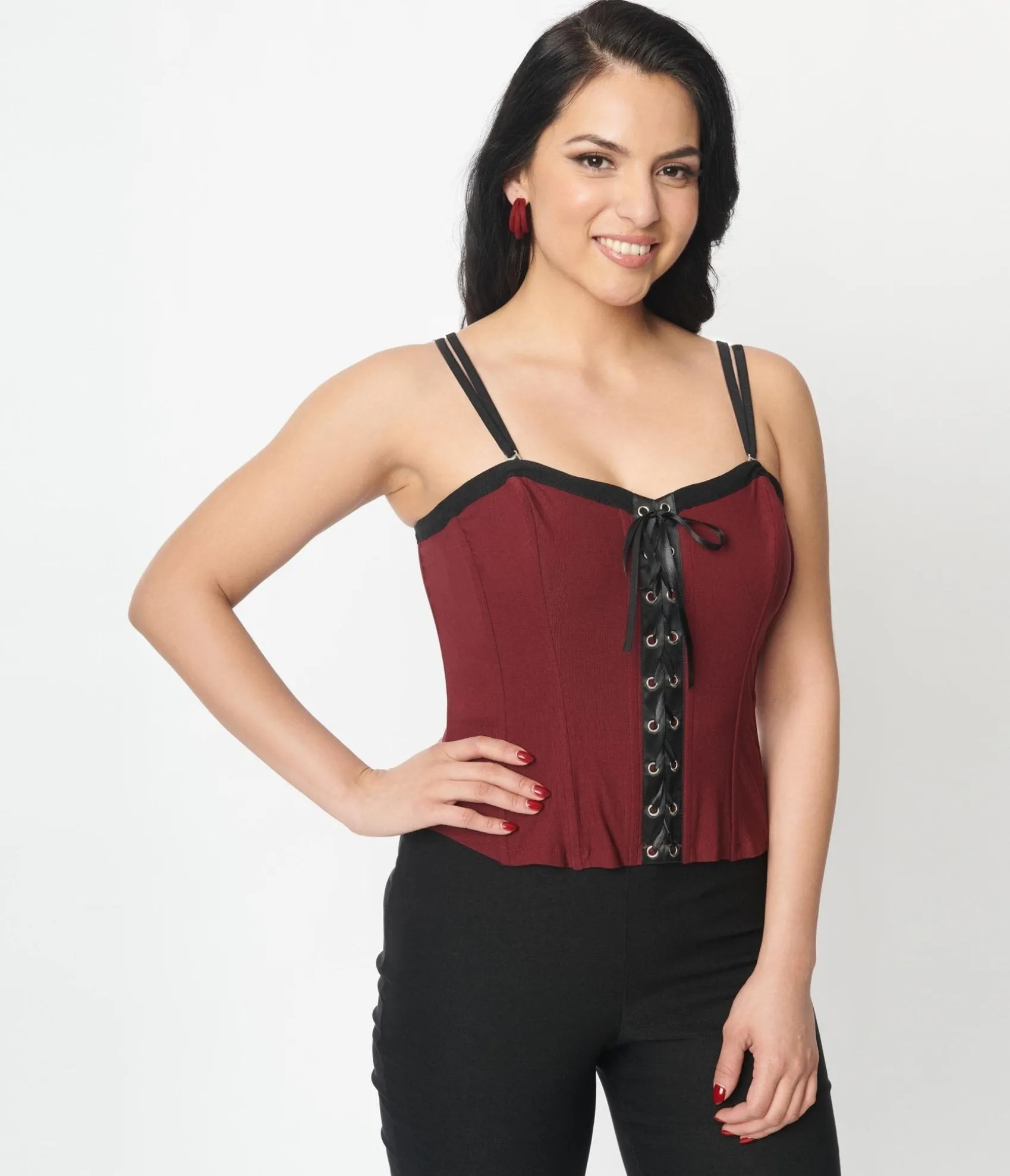 Unique Vintage Burgundy & Black Corset Top Online