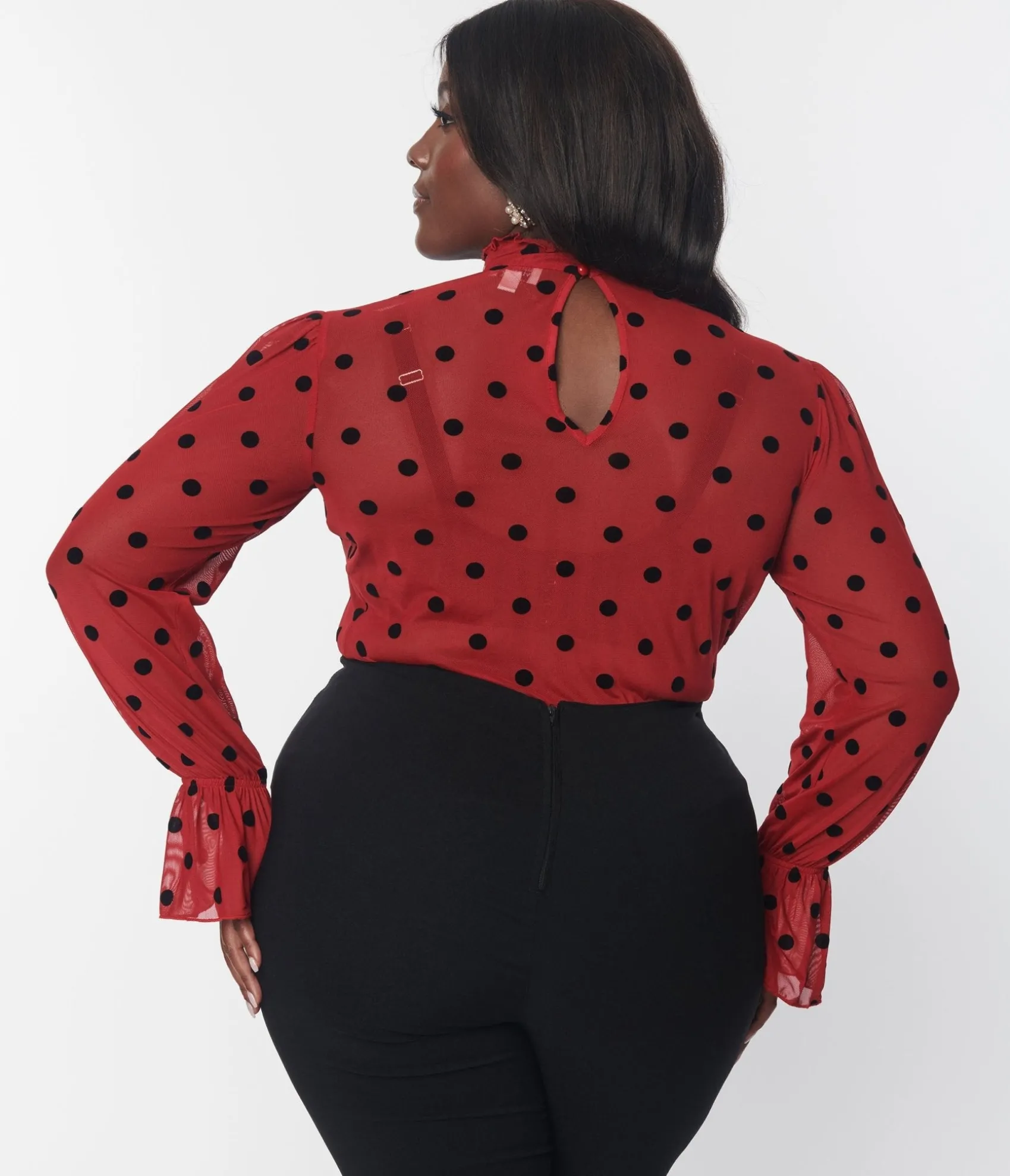 Unique Vintage Burgundy & Black Polka Dot Donna Blouse Shop