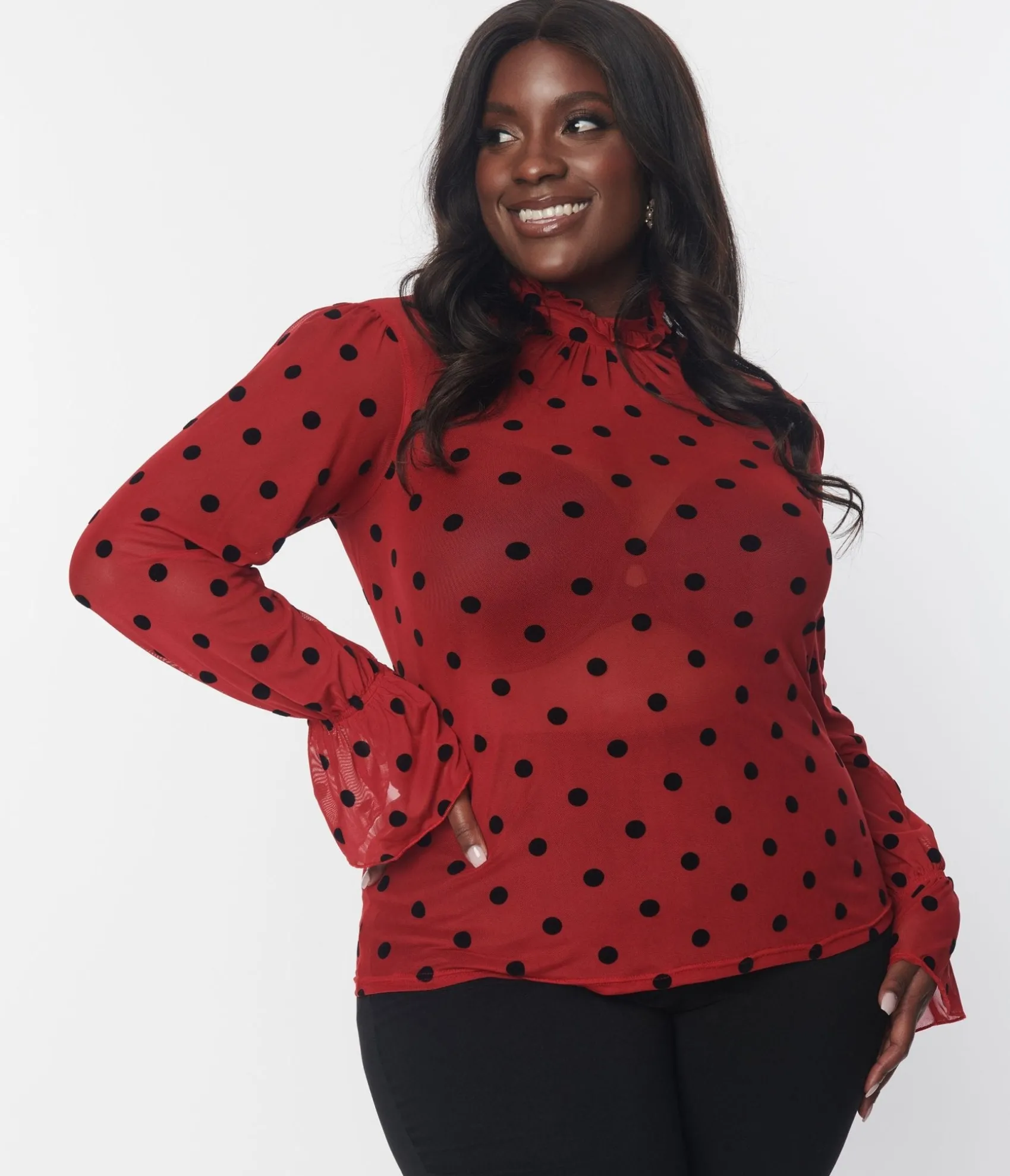 Unique Vintage Burgundy & Black Polka Dot Donna Blouse Shop