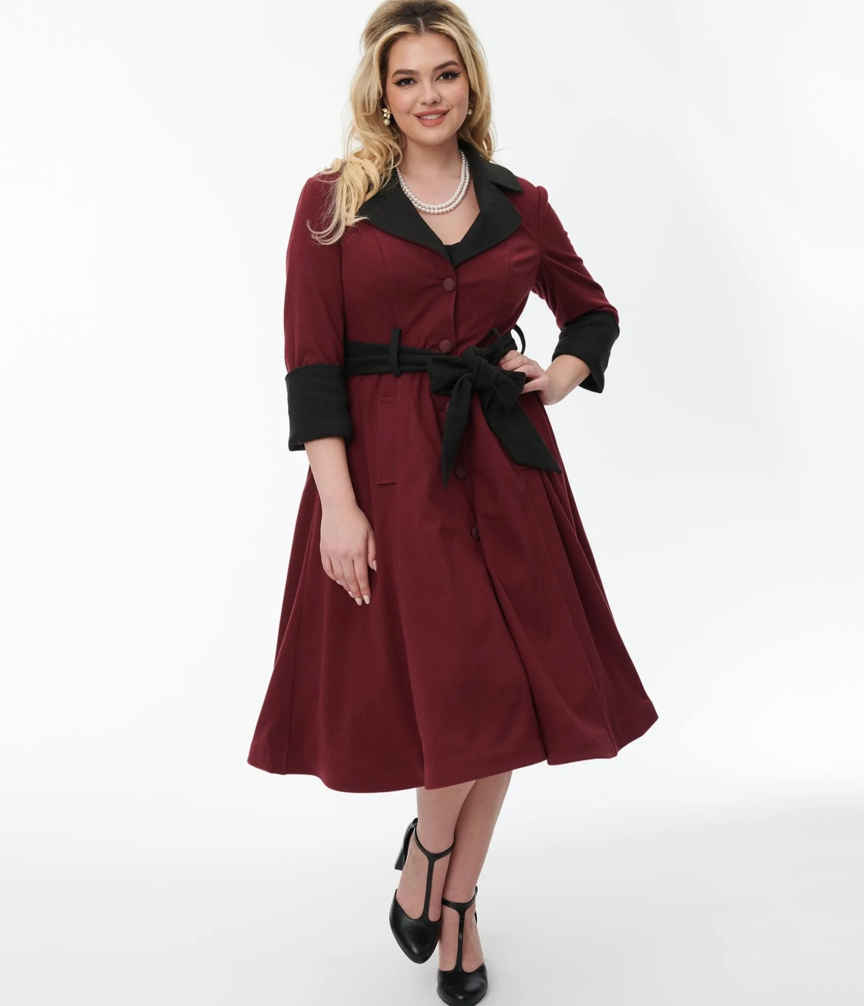 Unique Vintage Burgundy & Black Swing Coat Store