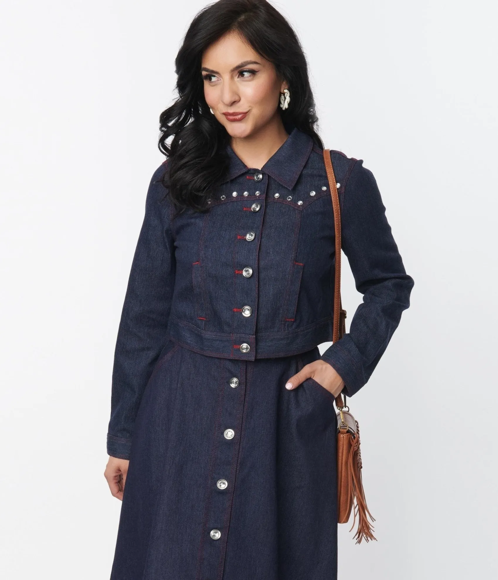 Unique Vintage Dark Denim Western Boxy Crop Jacket Clearance
