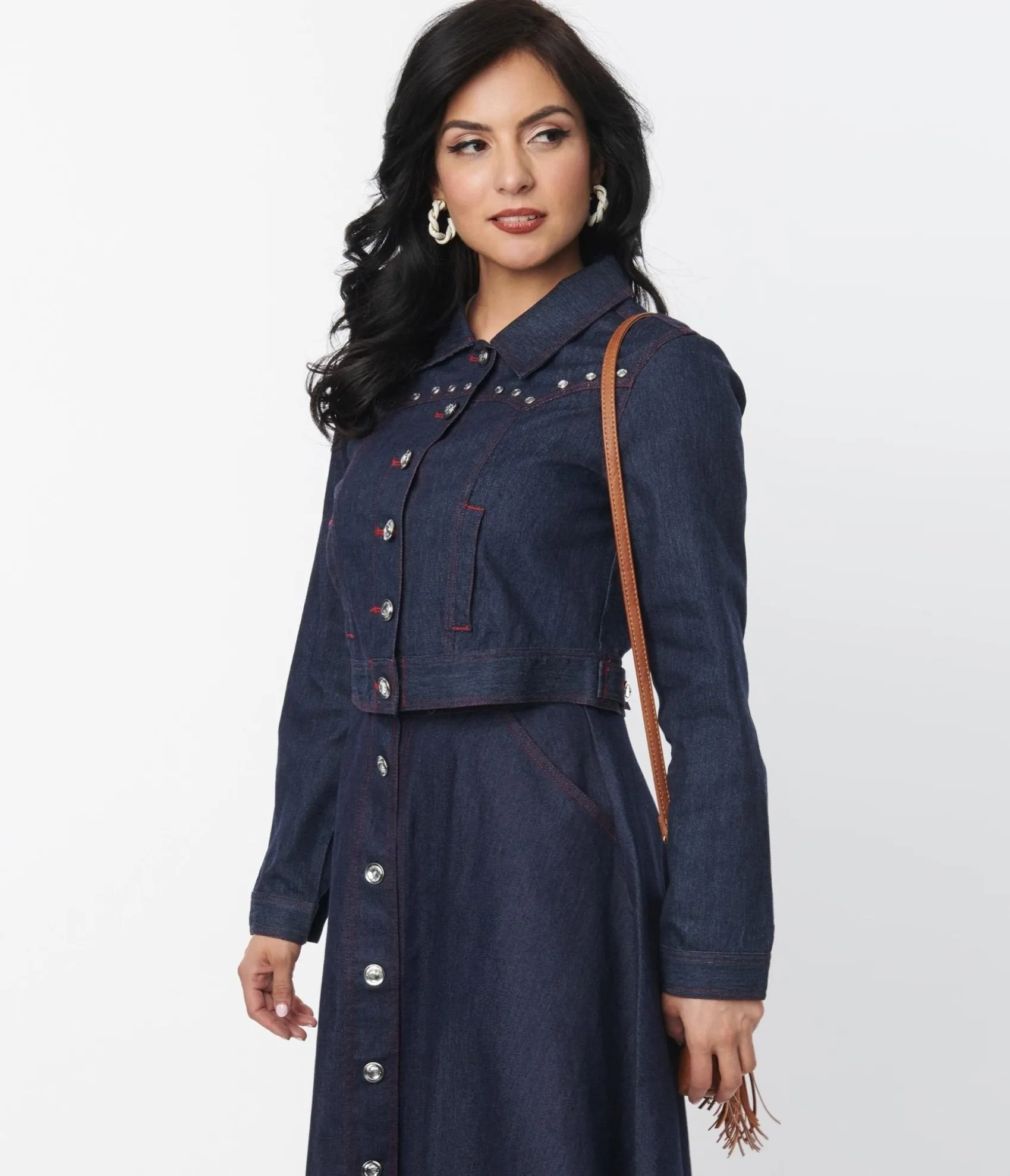 Unique Vintage Dark Denim Western Boxy Crop Jacket Clearance