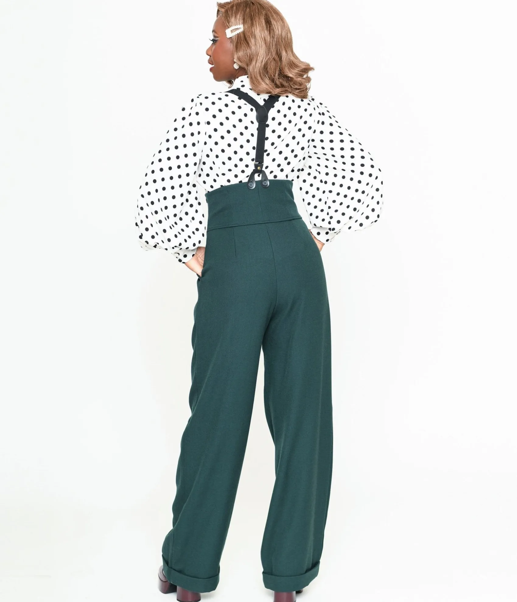 Unique Vintage Dark Emerald Thelma Suspender Pants Shop