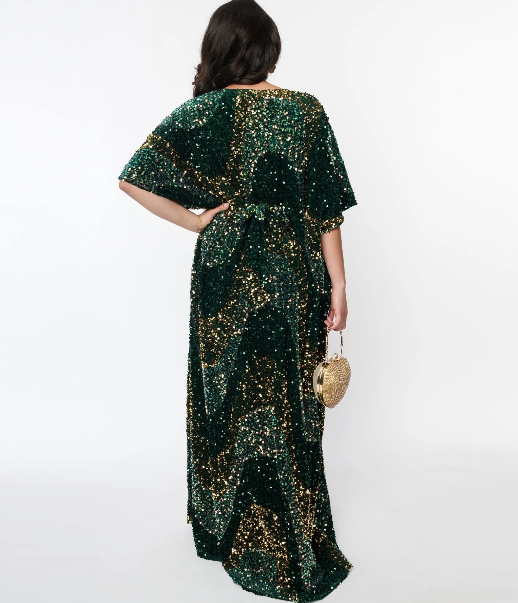 Unique Vintage Emerald & Gold Sequin Burton Caftan Dress Hot