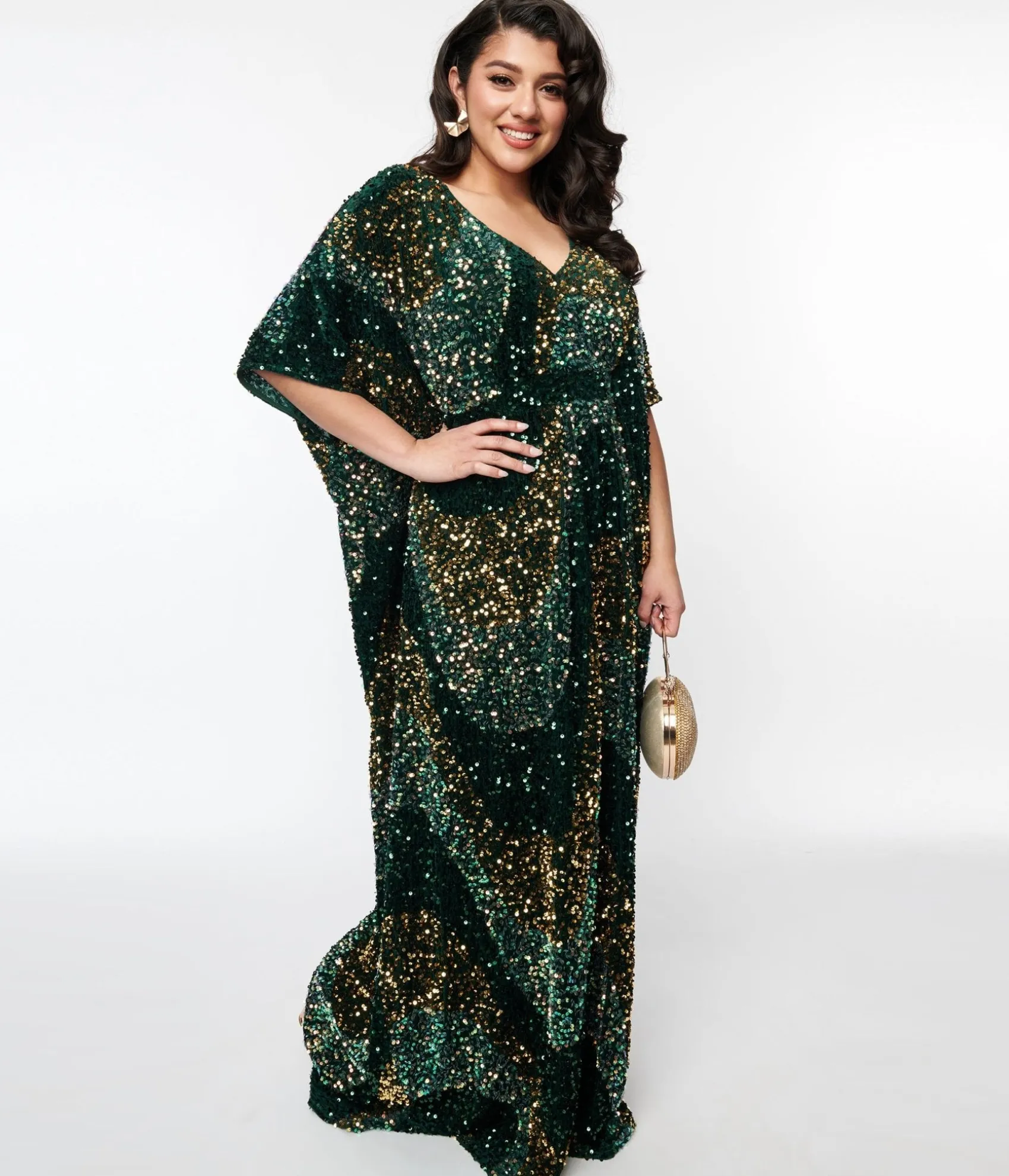 Unique Vintage Emerald & Gold Sequin Burton Caftan Dress Hot