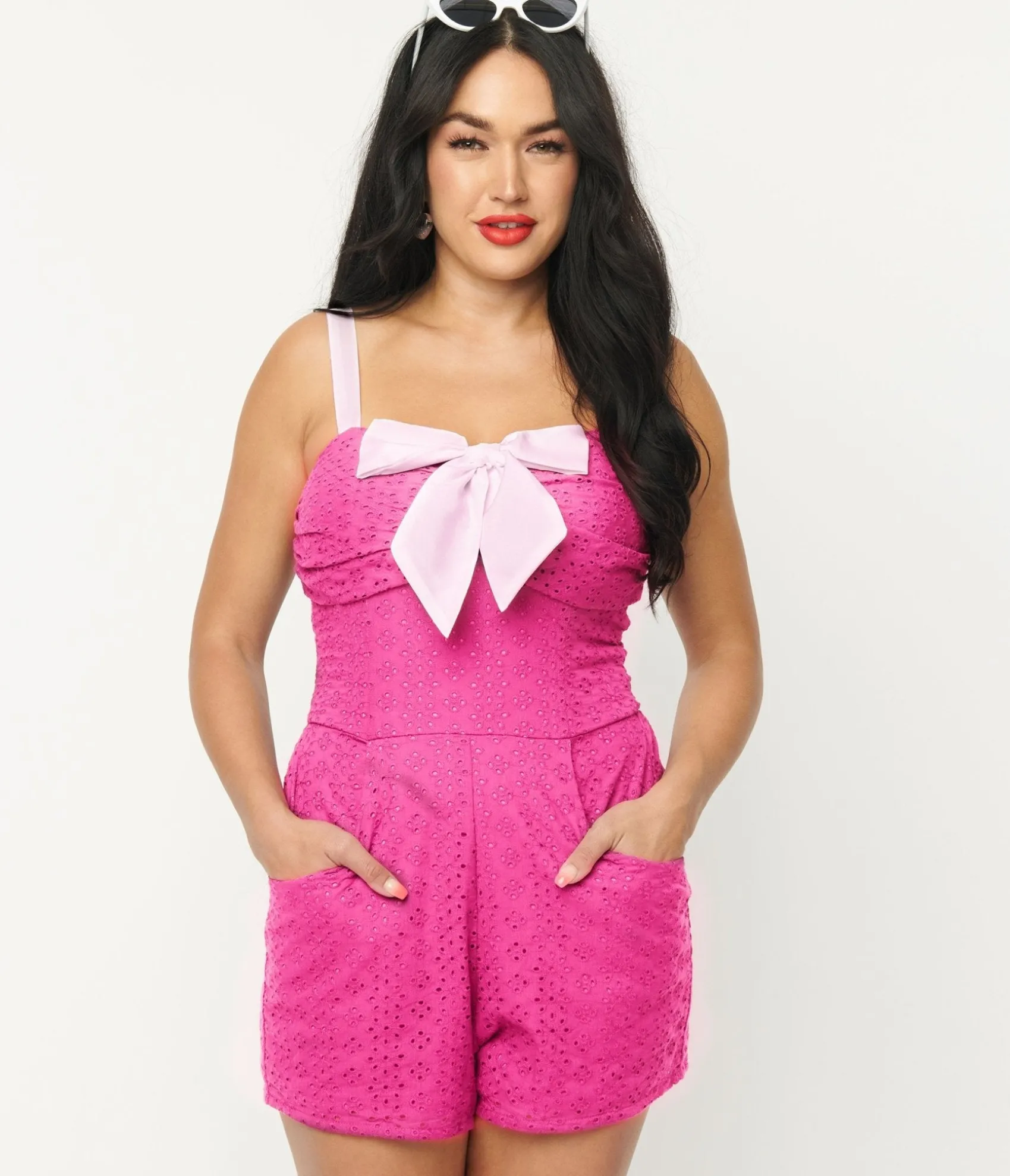 Unique Vintage Fuchsia Eyelet Rae Romper Best Sale