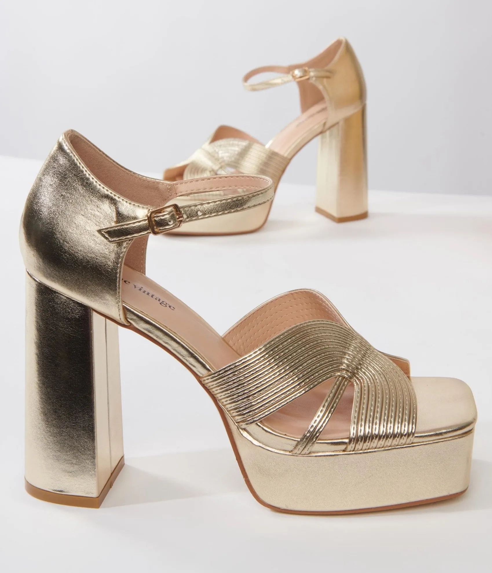 Unique Vintage Gold Deco Platform Heels New
