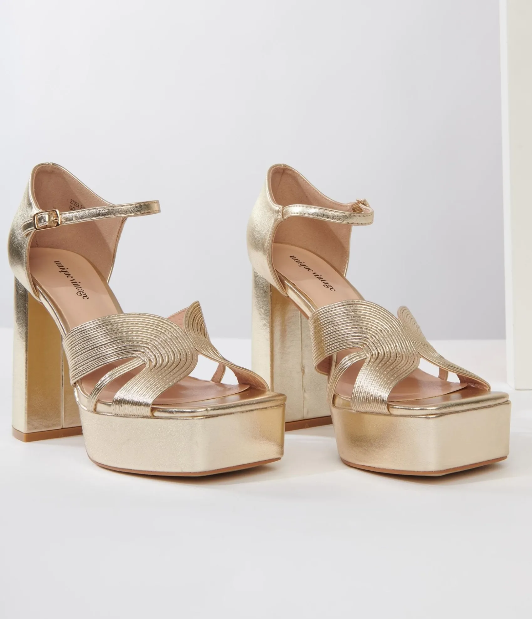 Unique Vintage Gold Deco Platform Heels New