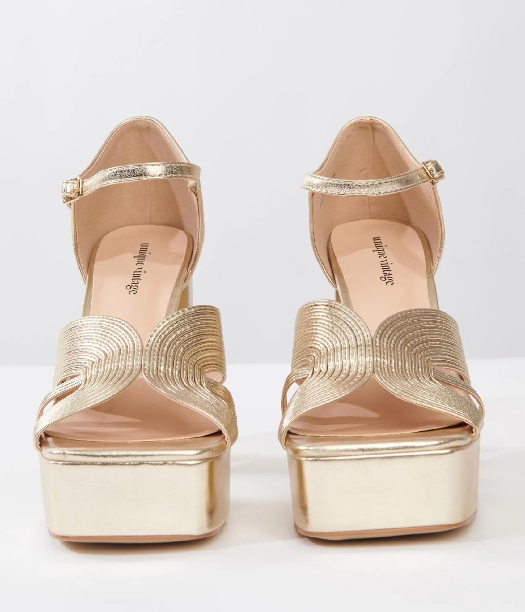 Unique Vintage Gold Deco Platform Heels New