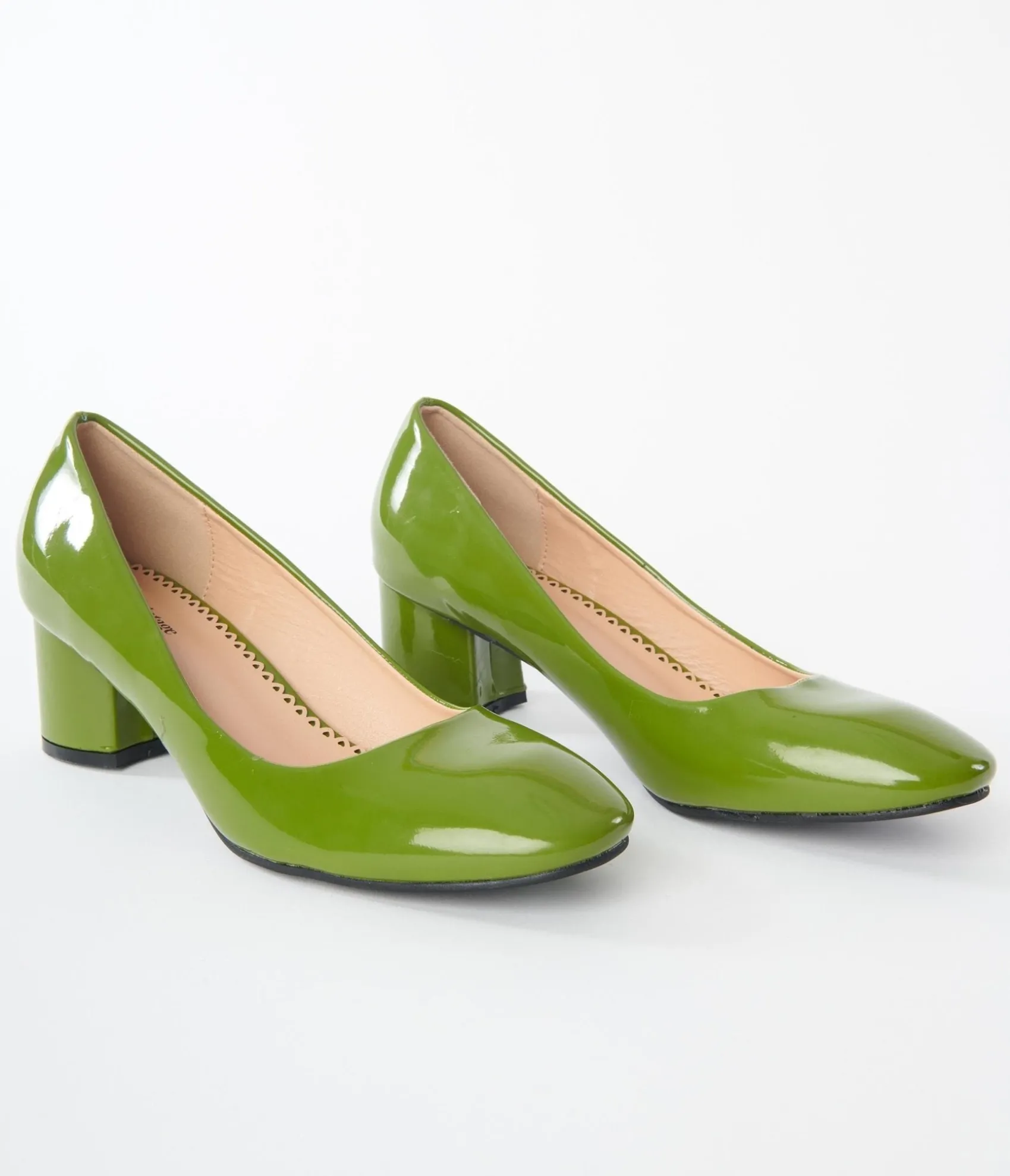 Unique Vintage Green Patent Block Heels Hot