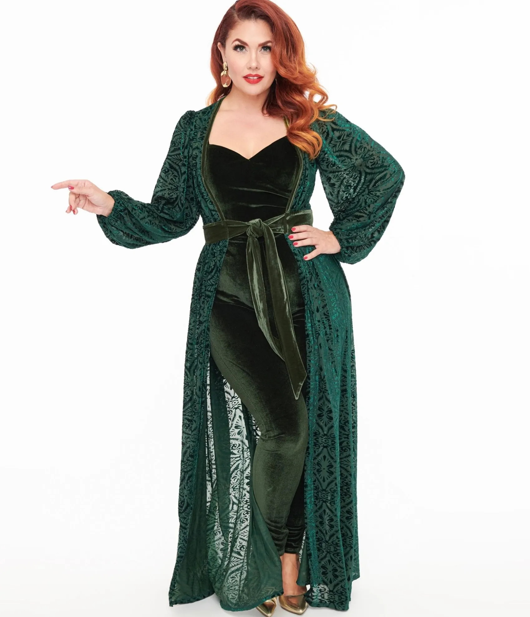 Unique Vintage Green Velvet Burnout Hollywood Duster Best