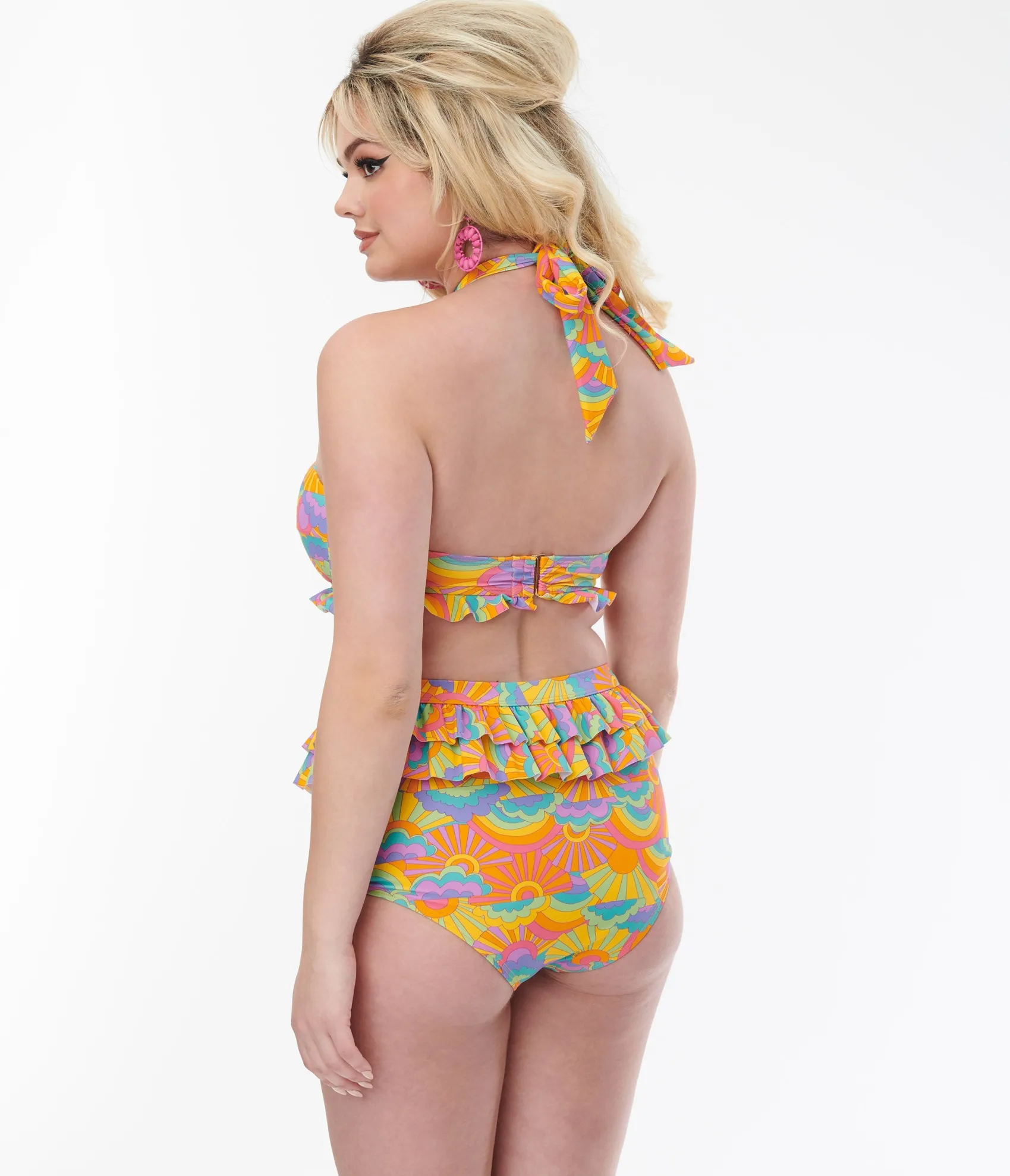 Unique Vintage Happy Groovy Rainbow Ruffle Swim Bottom Cheap
