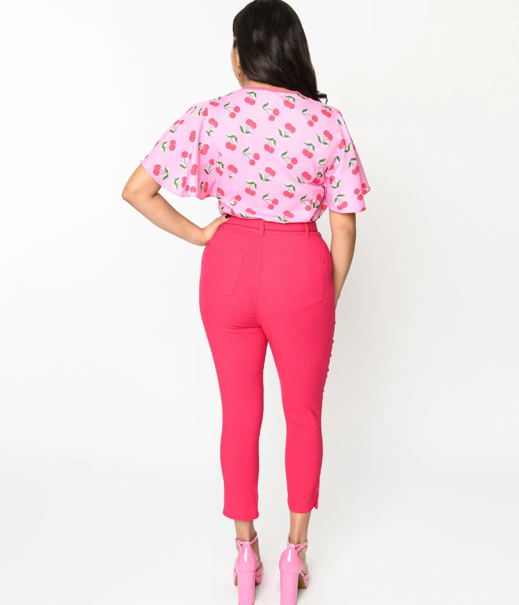 Unique Vintage Hot Pink Belted High Waist Rachelle Capri Pants Clearance