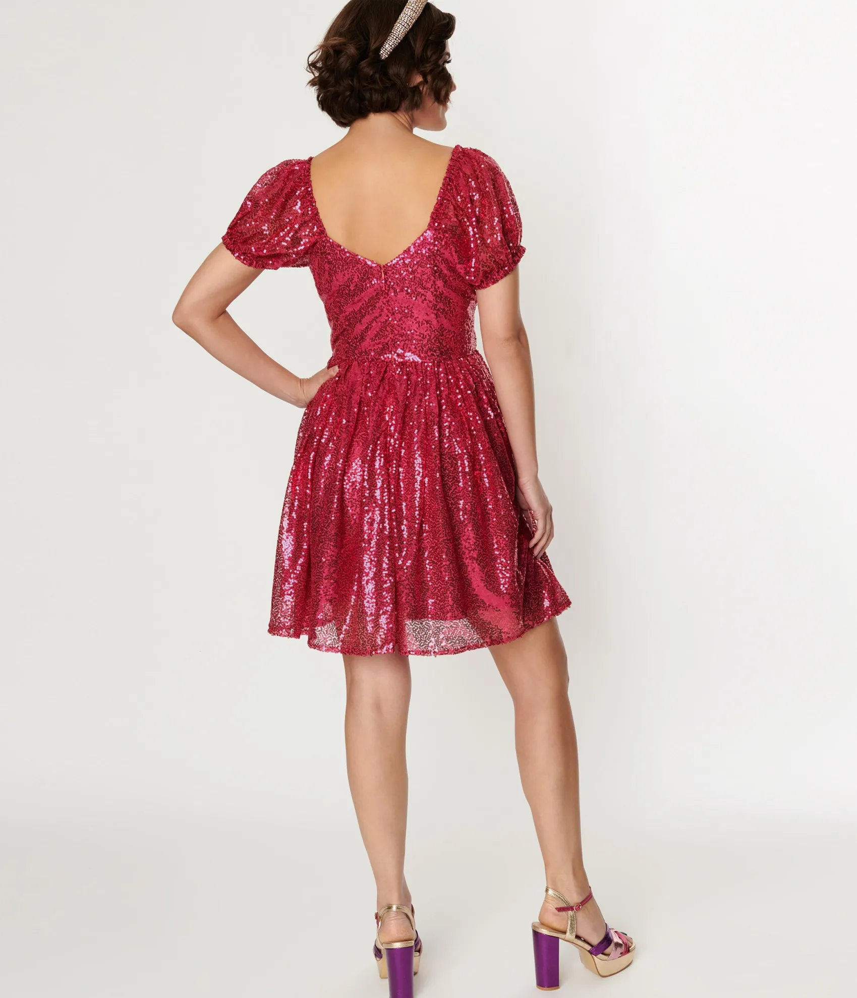 Unique Vintage Hot Pink Sequin Sweetheart Fit & Flare Dress Best