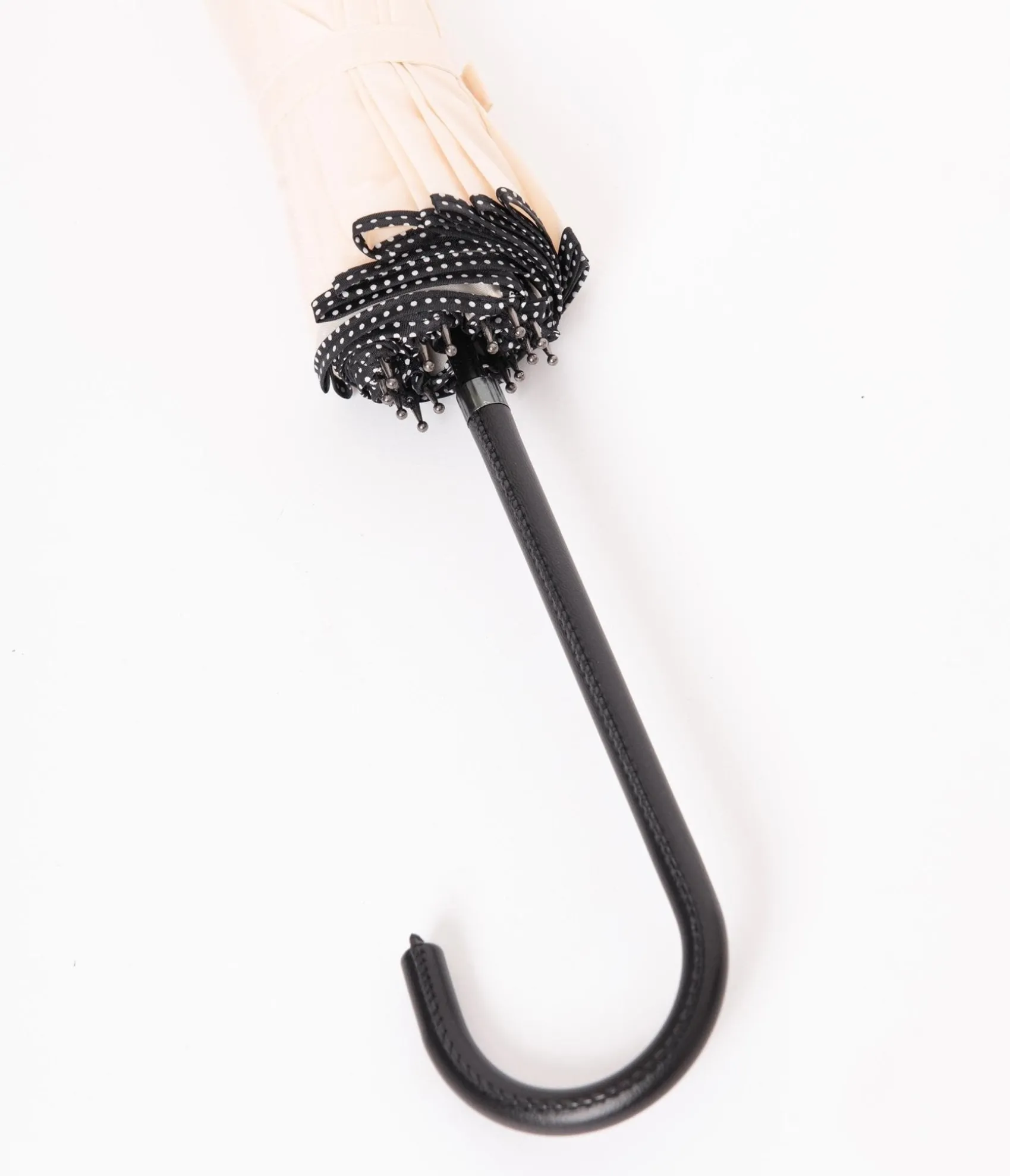 Unique Vintage Ivory & Black Polka Dot Princess Pagoda Umbrella Hot