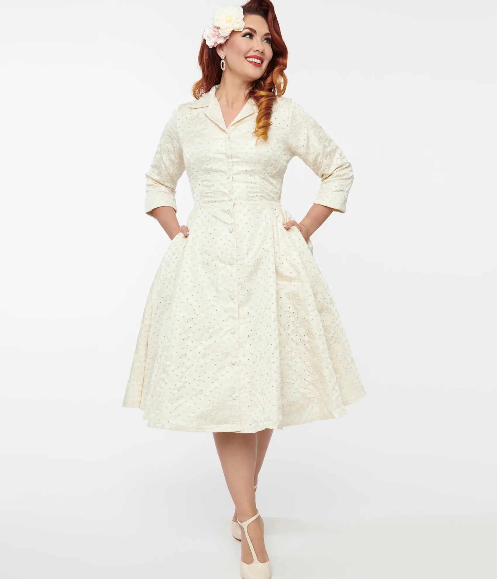 Unique Vintage Ivory & Gold Brocade Swing Dress Cheap