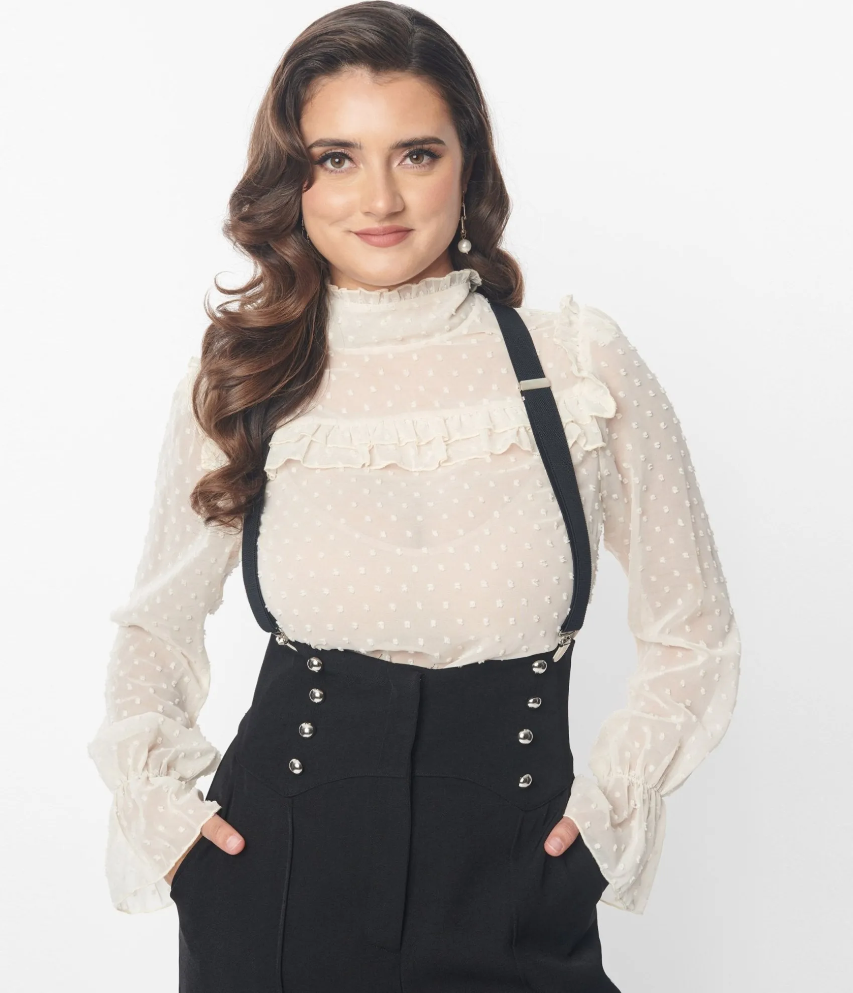 Unique Vintage Ivory Clip Dot Donna Blouse Cheap