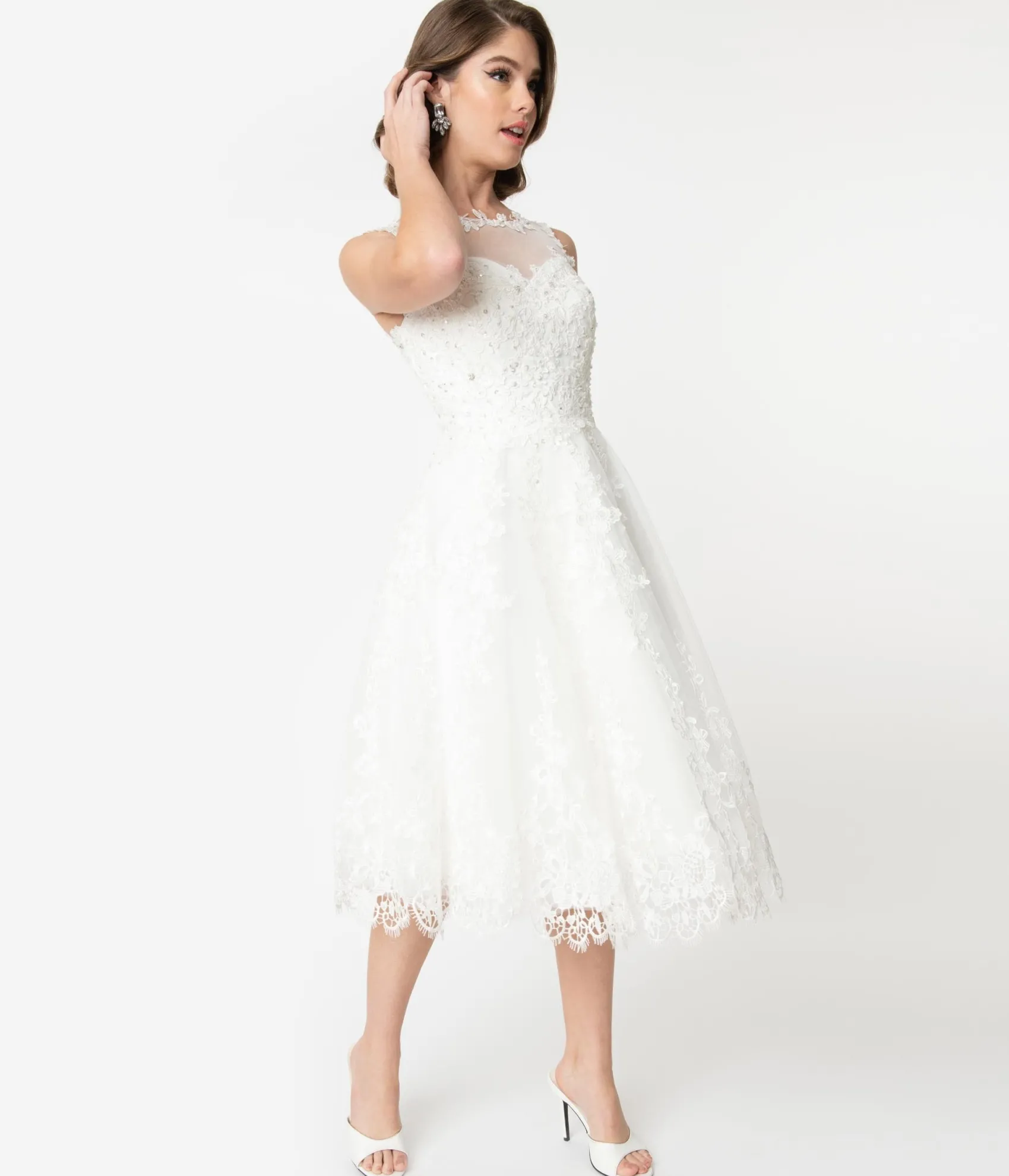 Unique Vintage Ivory Lace & Tulle Riviera Bridal Dress Sale