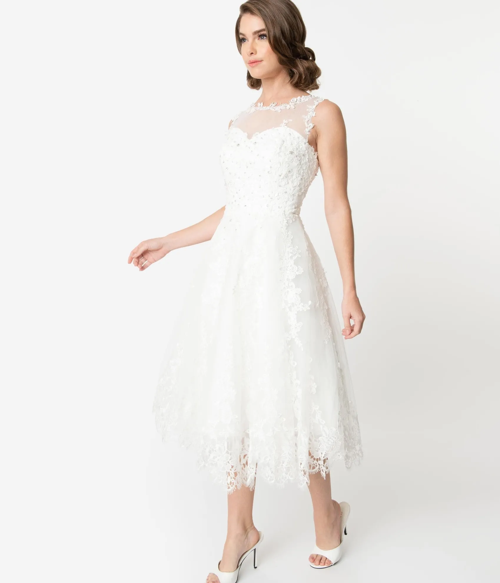 Unique Vintage Ivory Lace & Tulle Riviera Bridal Dress Sale