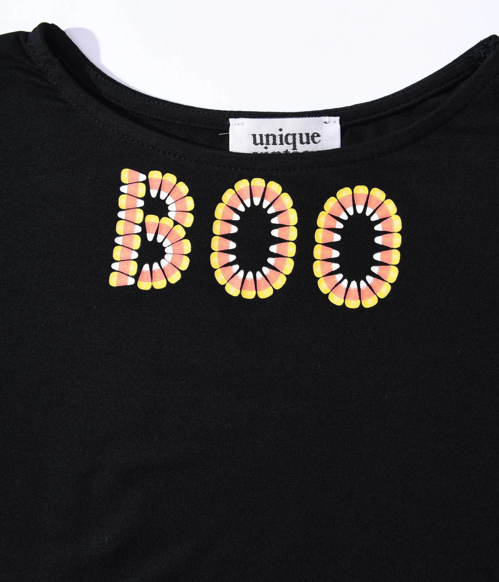 Unique Vintage Kids Black Candy Corn Boo Embroidered Gracie Top Cheap