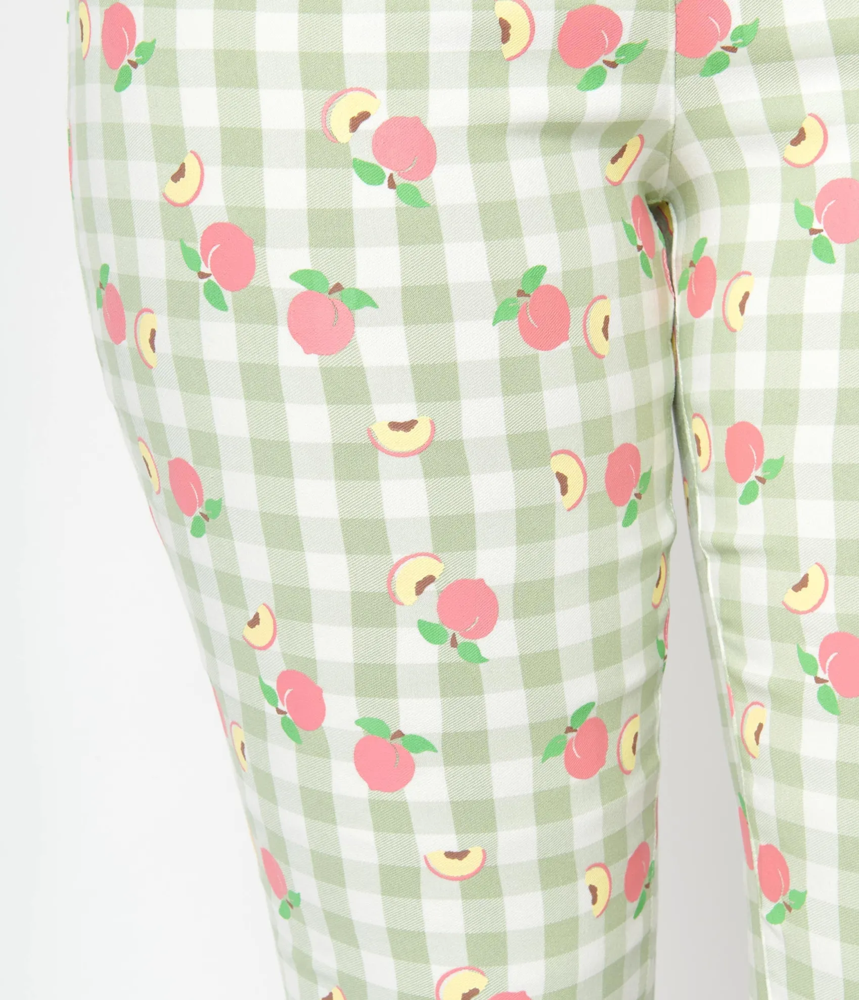 Unique Vintage Light Green Gingham & Peaches Rachelle Capri Pants Shop