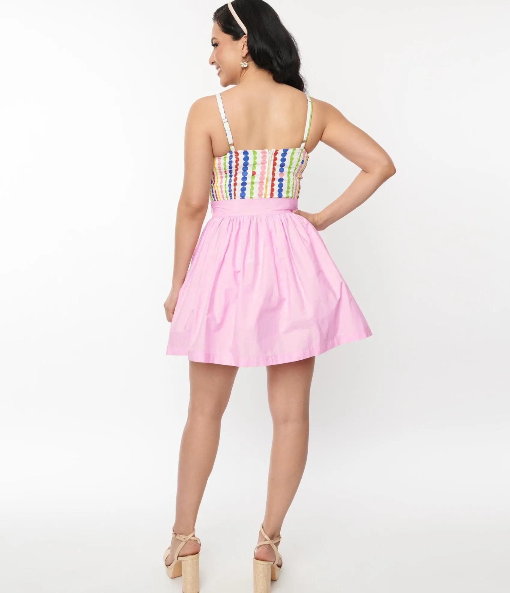 Unique Vintage Light Pink Gathered Mini Skirt Best
