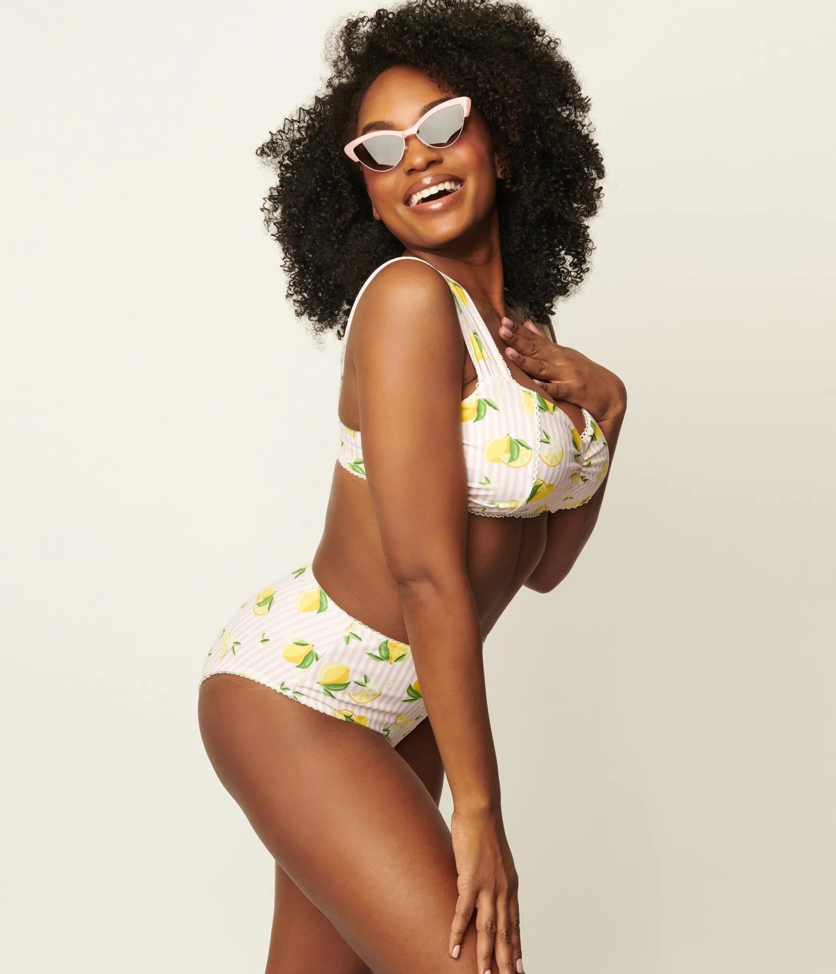 Unique Vintage Light Pink Stripe & Lemons Daphne Swim Bottoms Outlet
