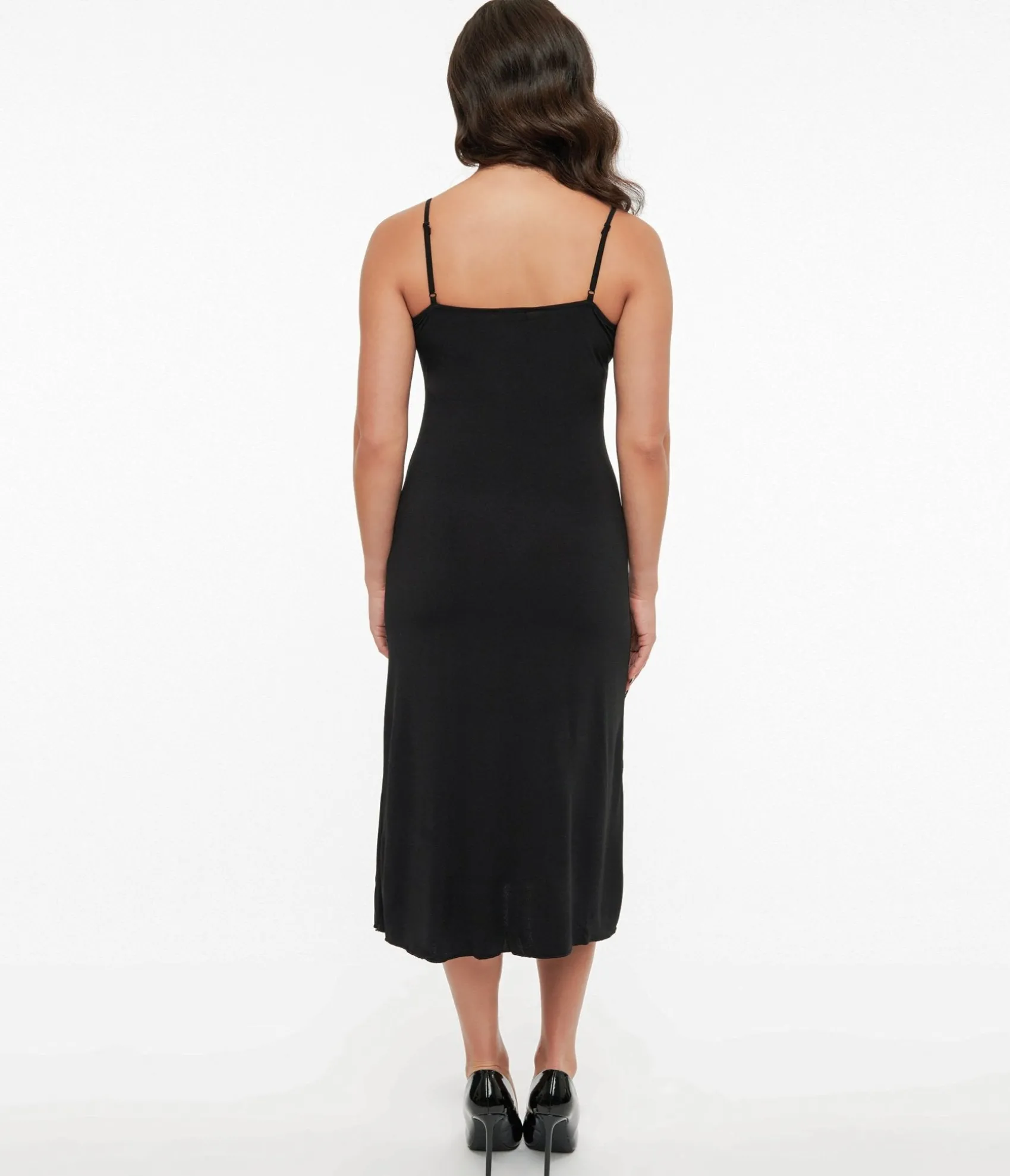 Unique Vintage Midi Length Black Stretch Slip Online