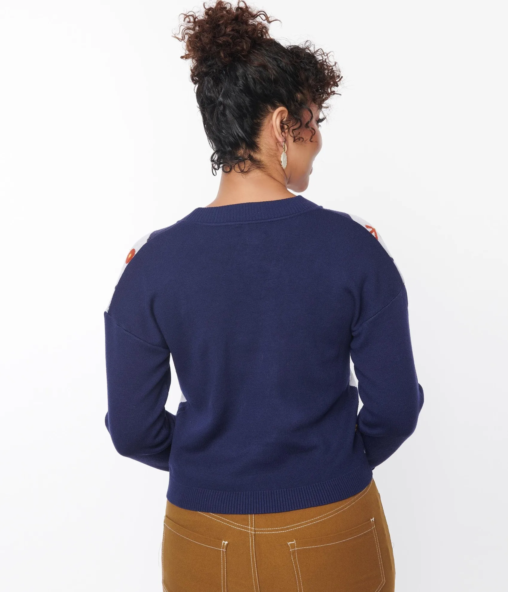 Unique Vintage Navy & Duck Argyle Sweater Cardigan New