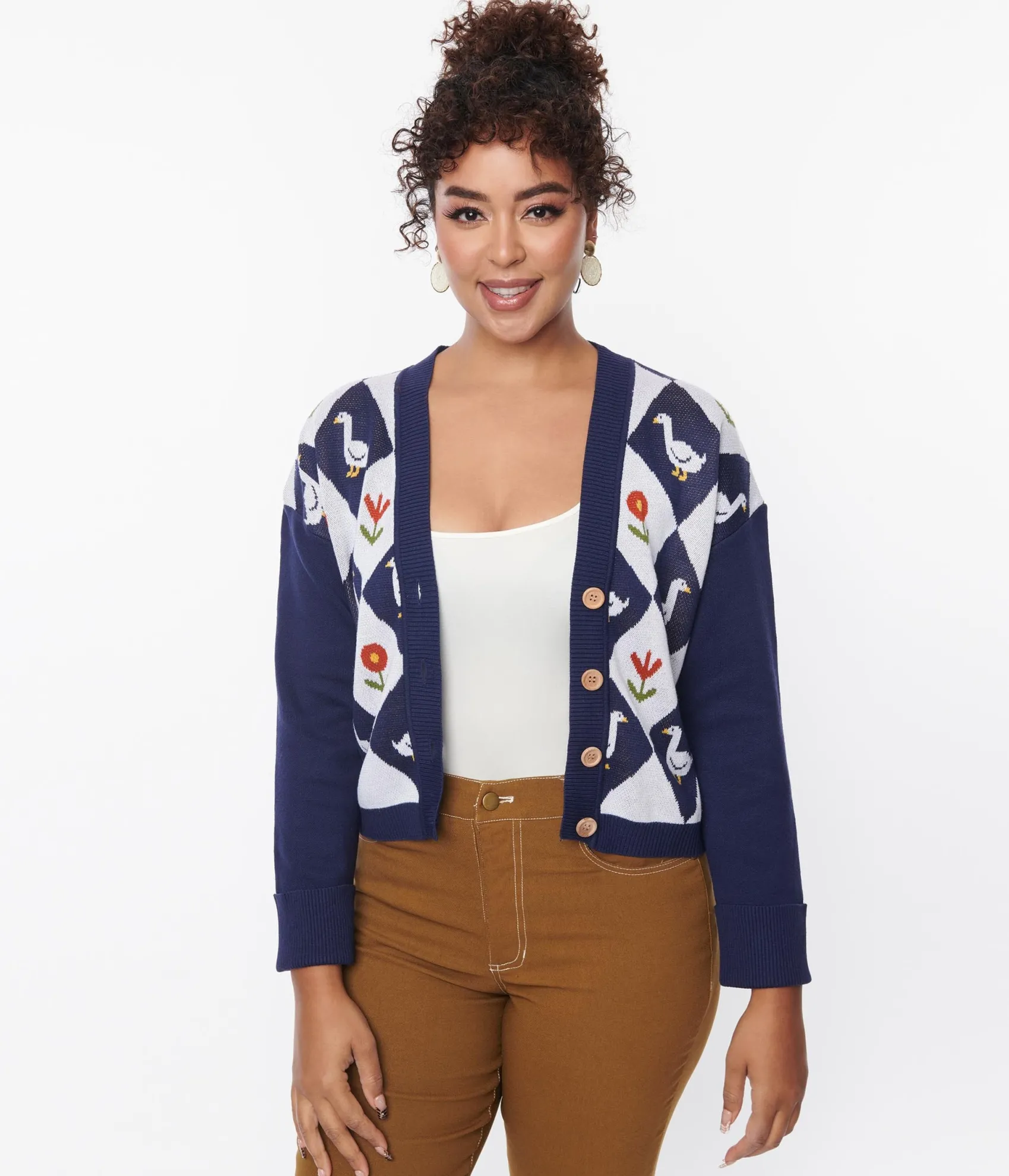 Unique Vintage Navy & Duck Argyle Sweater Cardigan New