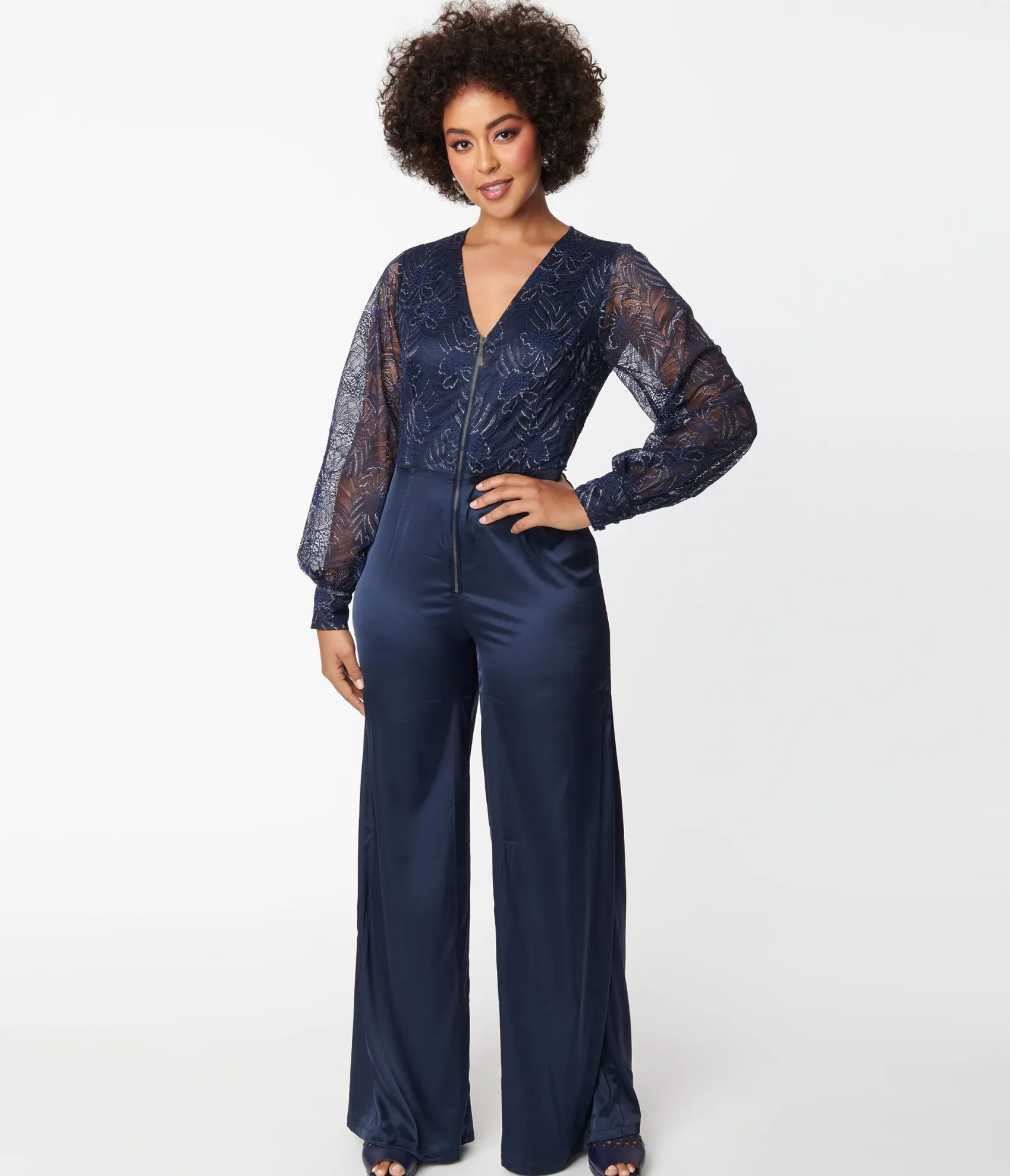 Unique Vintage Navy Sparkle Lace Jumpsuit & Skirt Overlay Store