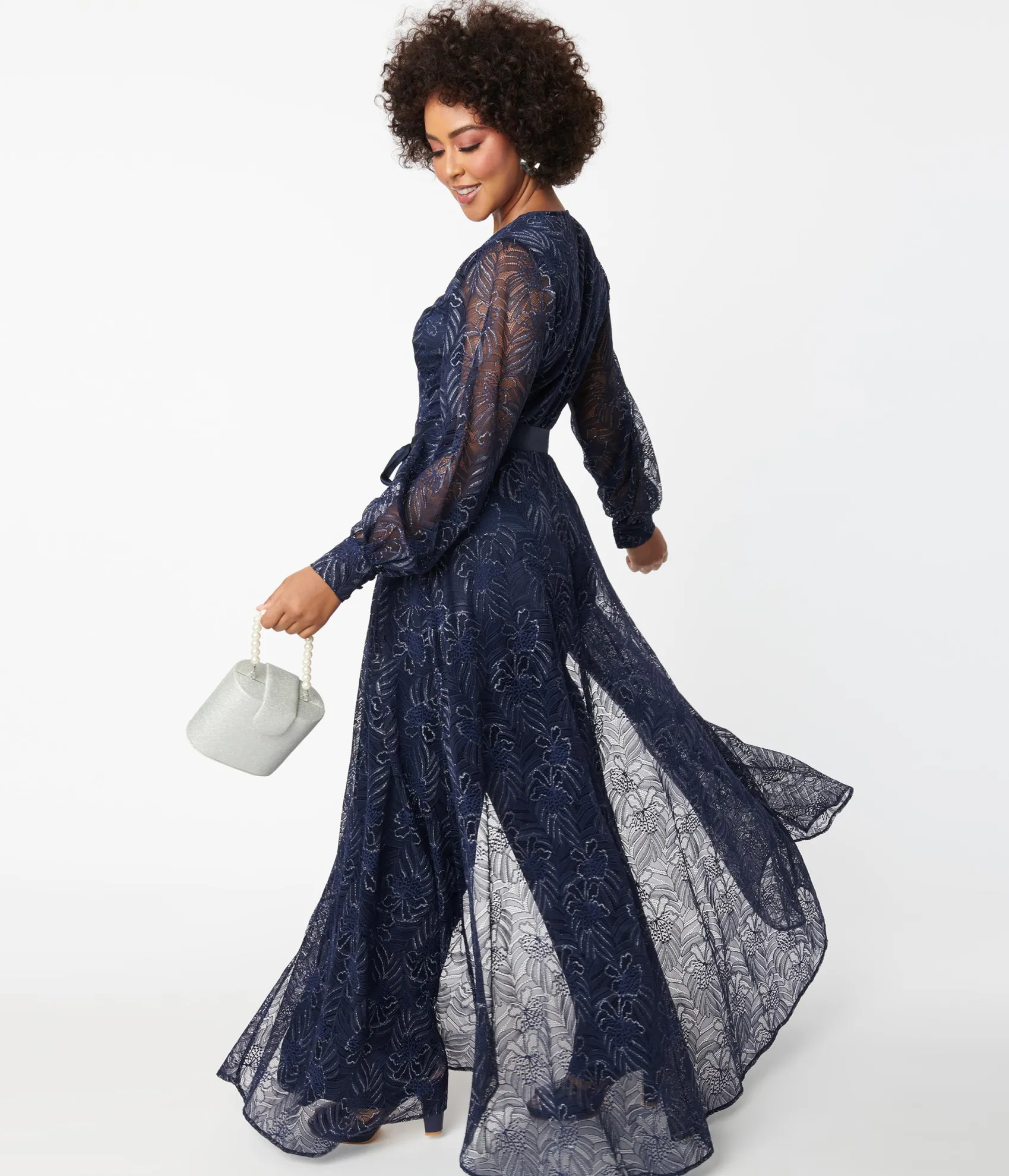 Unique Vintage Navy Sparkle Lace Jumpsuit & Skirt Overlay Store
