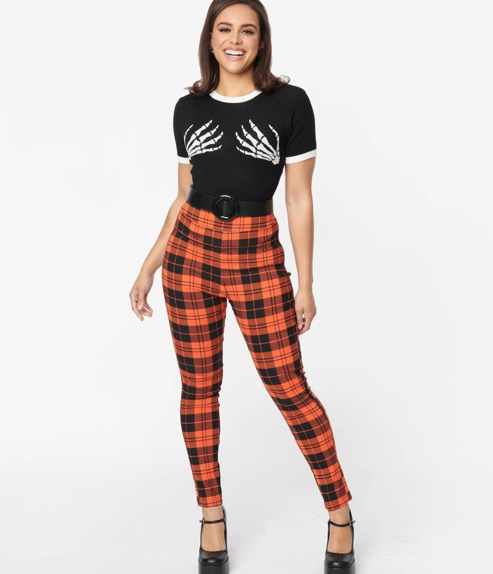 Unique Vintage Orange Plaid Rizzo Cigarette Pants Hot
