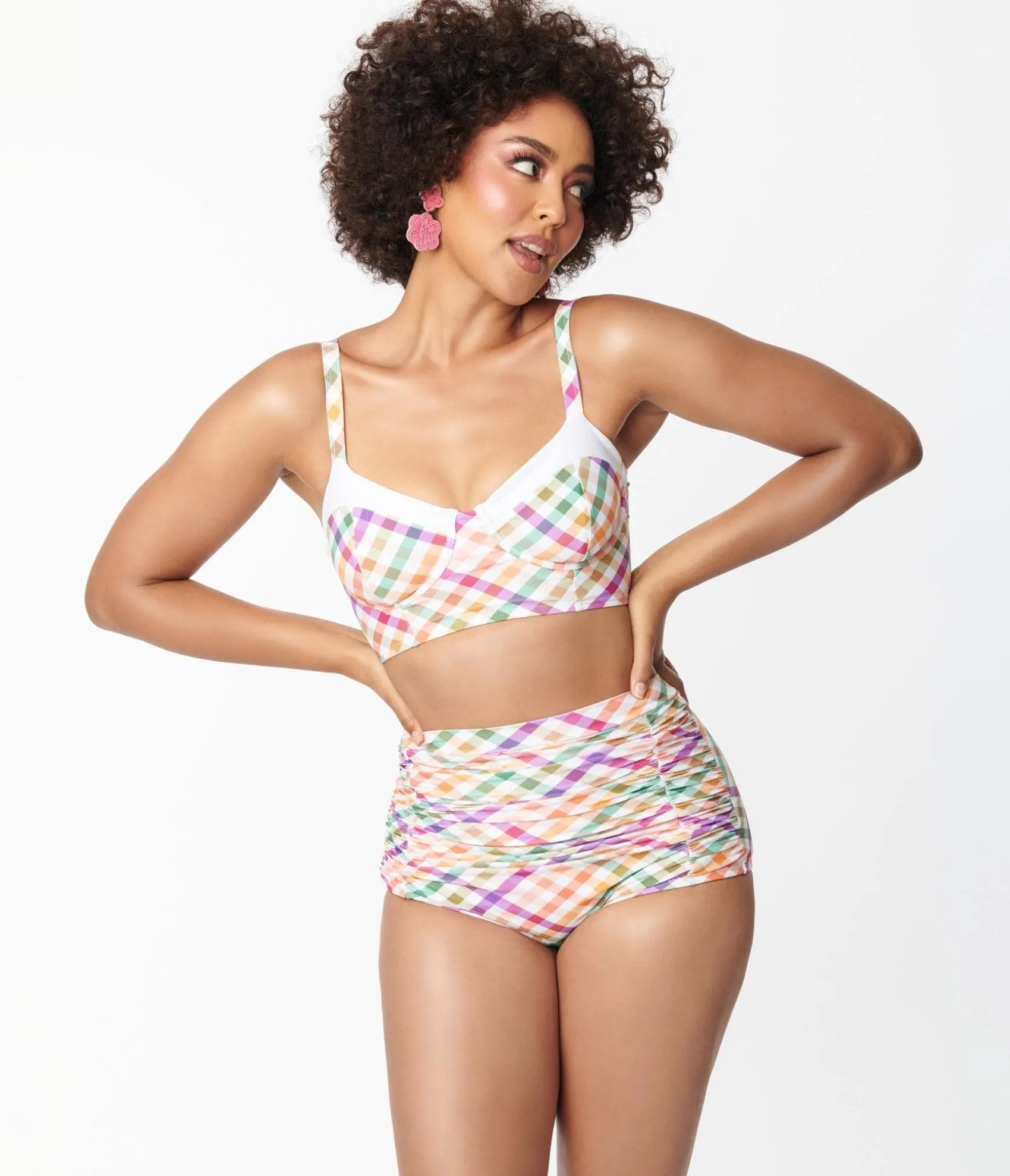 Unique Vintage Pastel Madras Gingham Monroe Swim Bottom Best Sale