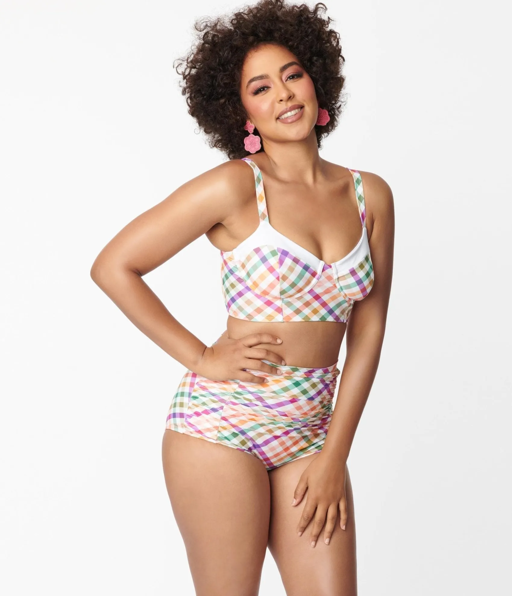 Unique Vintage Pastel Madras Gingham Monroe Swim Bottom Best Sale