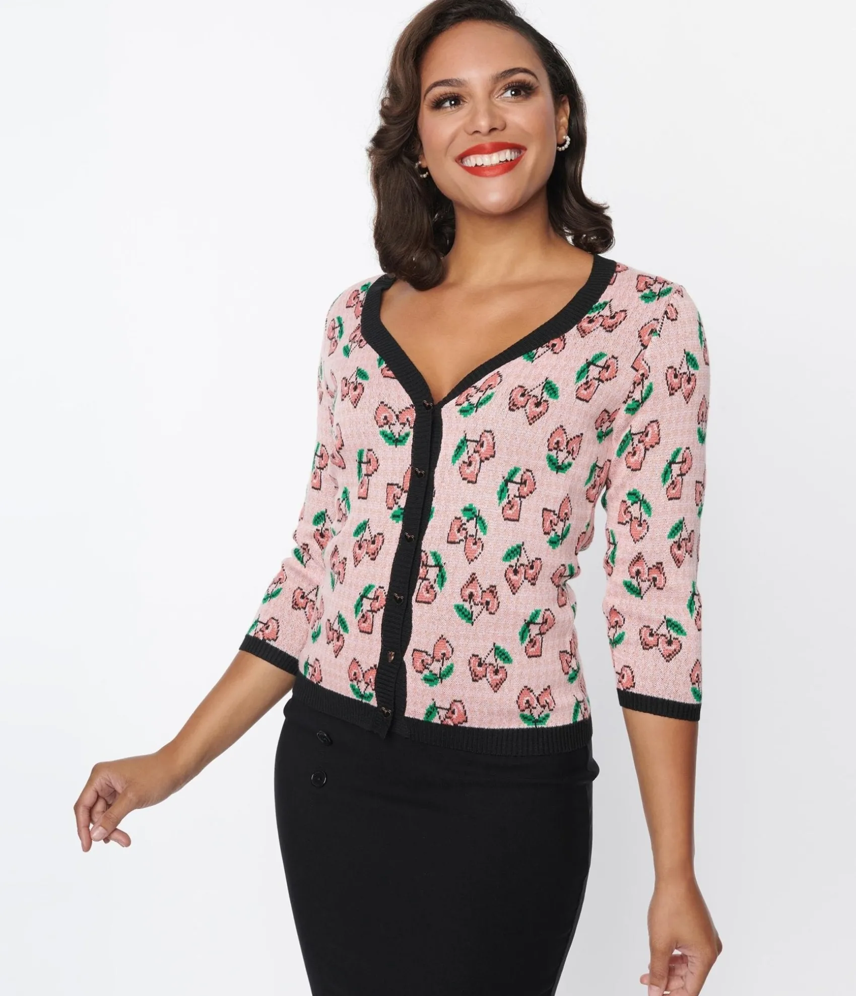 Unique Vintage Pink & Cherry Hearts Cardigan Outlet