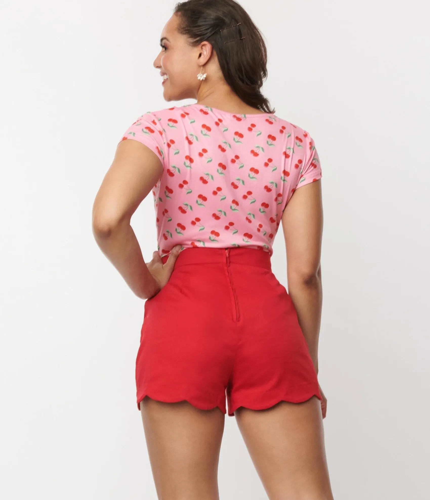 Unique Vintage Pink & Red Cherry Sweetheart Rosemary Top Cheap