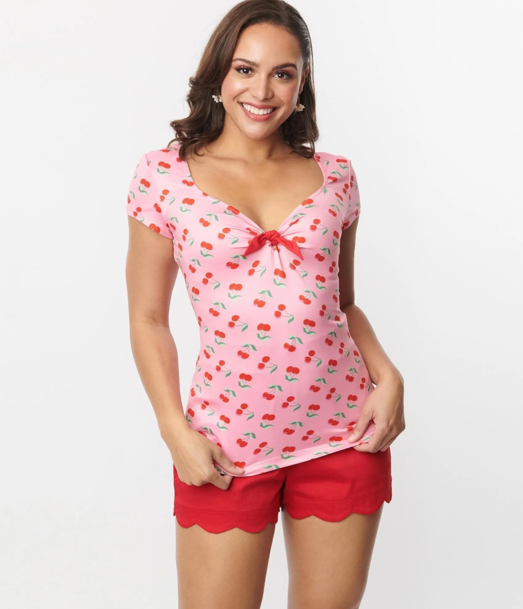 Unique Vintage Pink & Red Cherry Sweetheart Rosemary Top Cheap