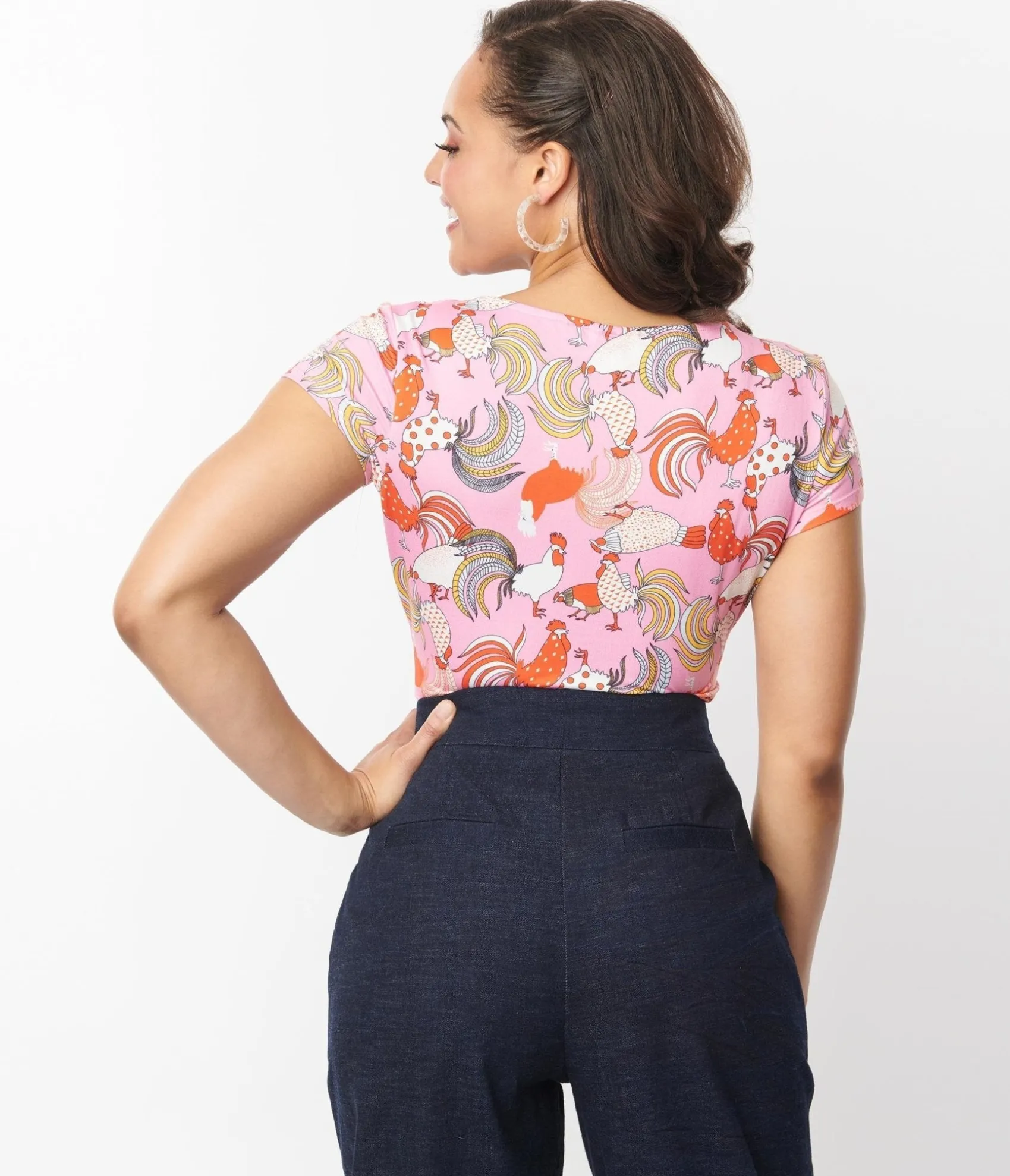 Unique Vintage Pink & Red Rooster Sweetheart Rosemary Top Hot