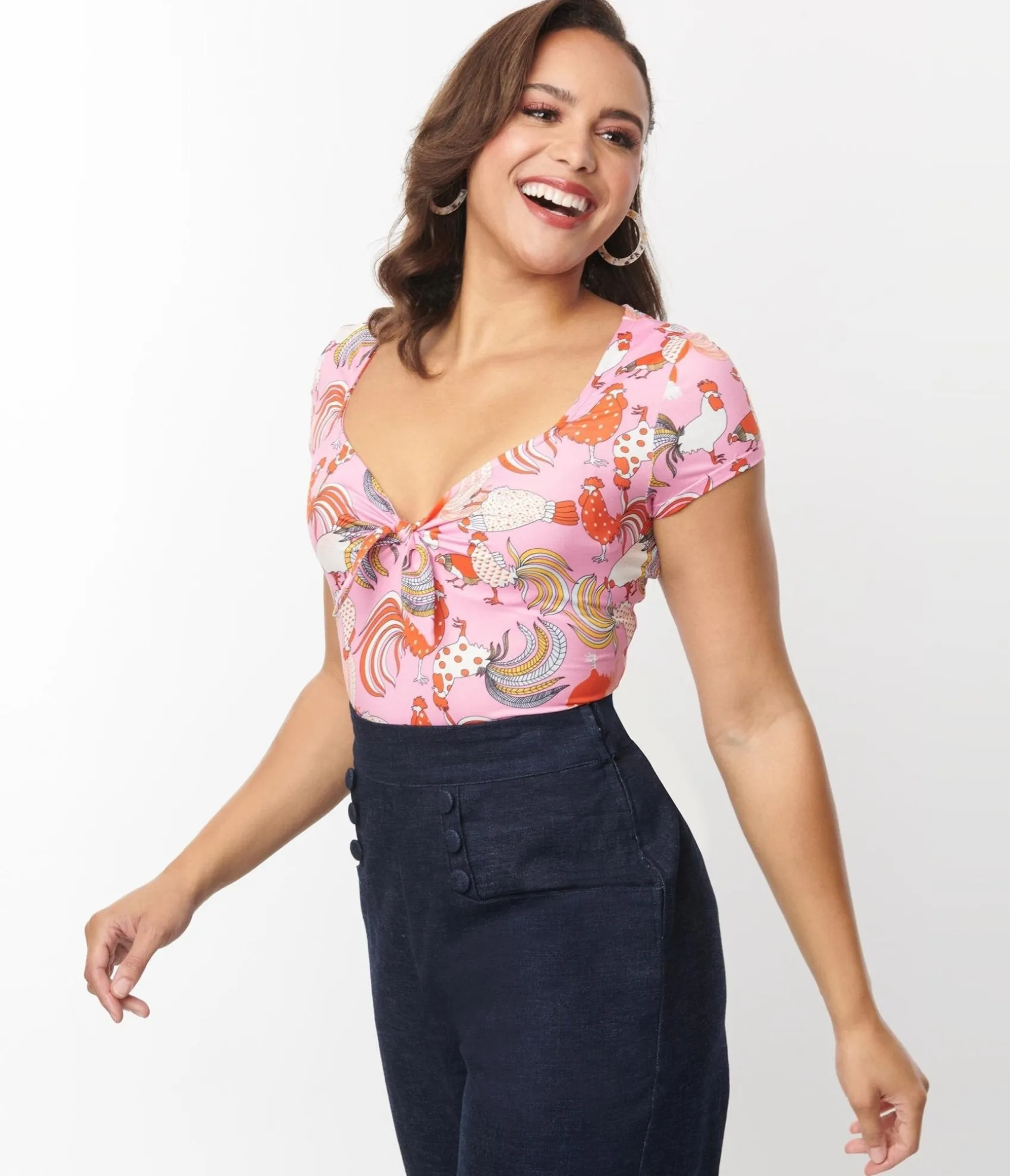 Unique Vintage Pink & Red Rooster Sweetheart Rosemary Top Hot