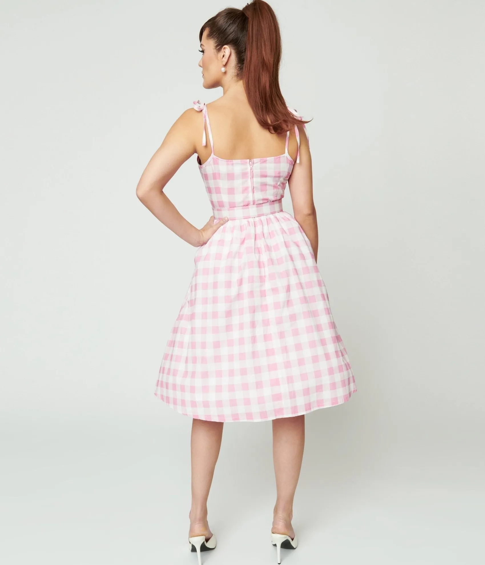 Unique Vintage Pink & White Gingham Bobbie Swing Dress Discount