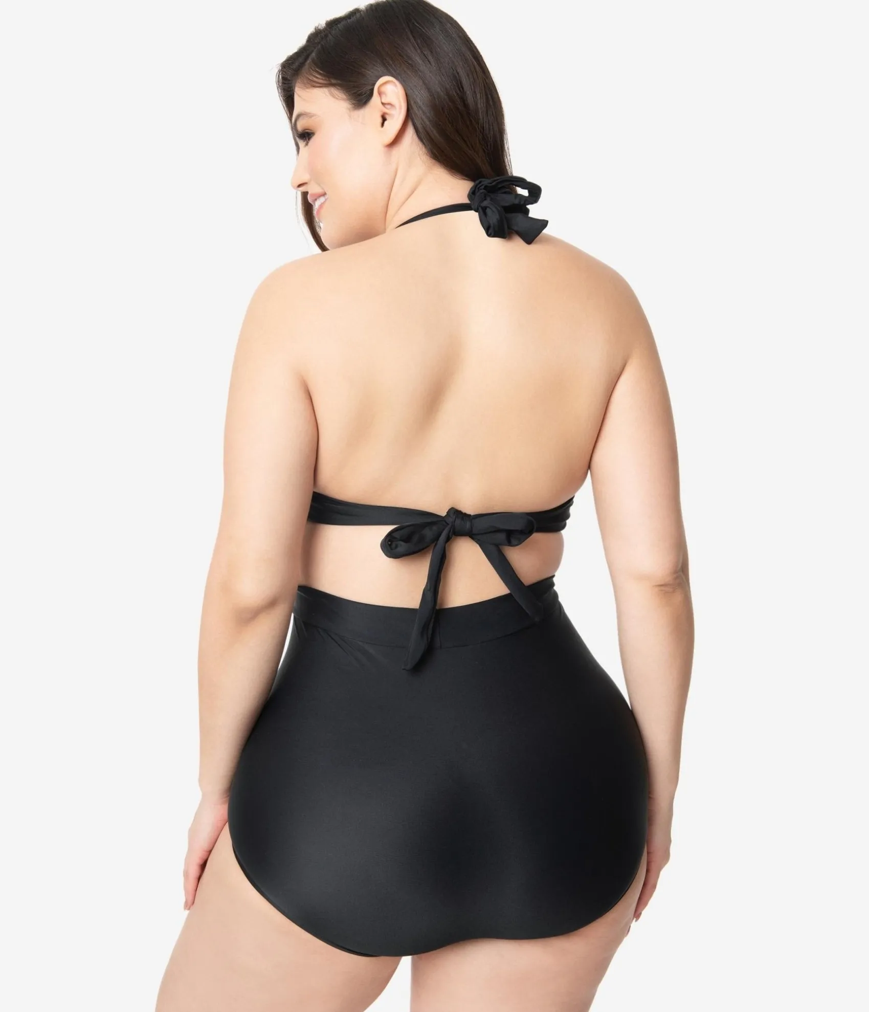 Unique Vintage Plus Size All Black Monroe High Waist Bikini Bottom Cheap
