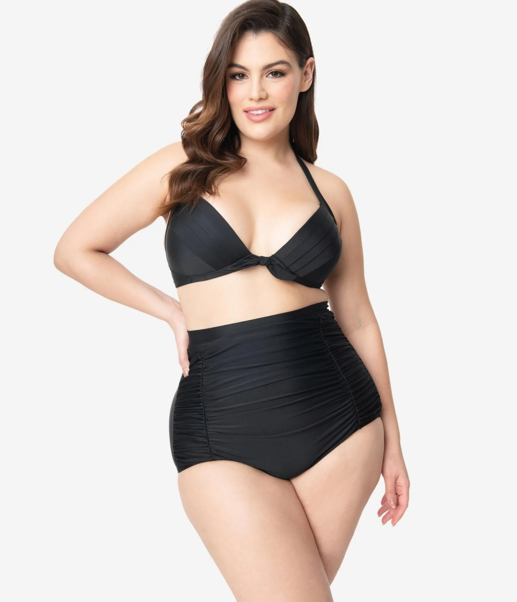 Unique Vintage Plus Size All Black Monroe High Waist Bikini Bottom Cheap