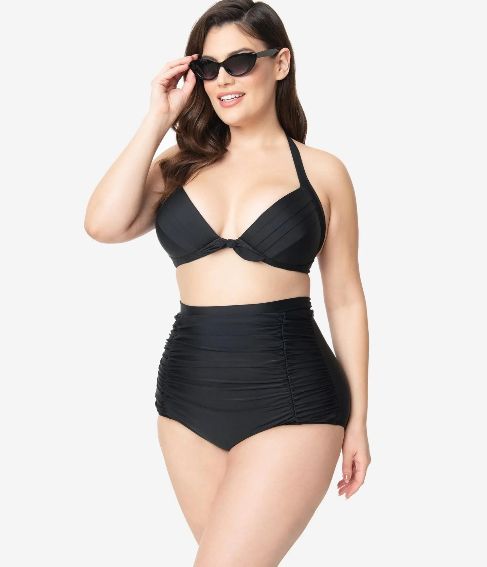 Unique Vintage Plus Size All Black Monroe High Waist Bikini Bottom Cheap
